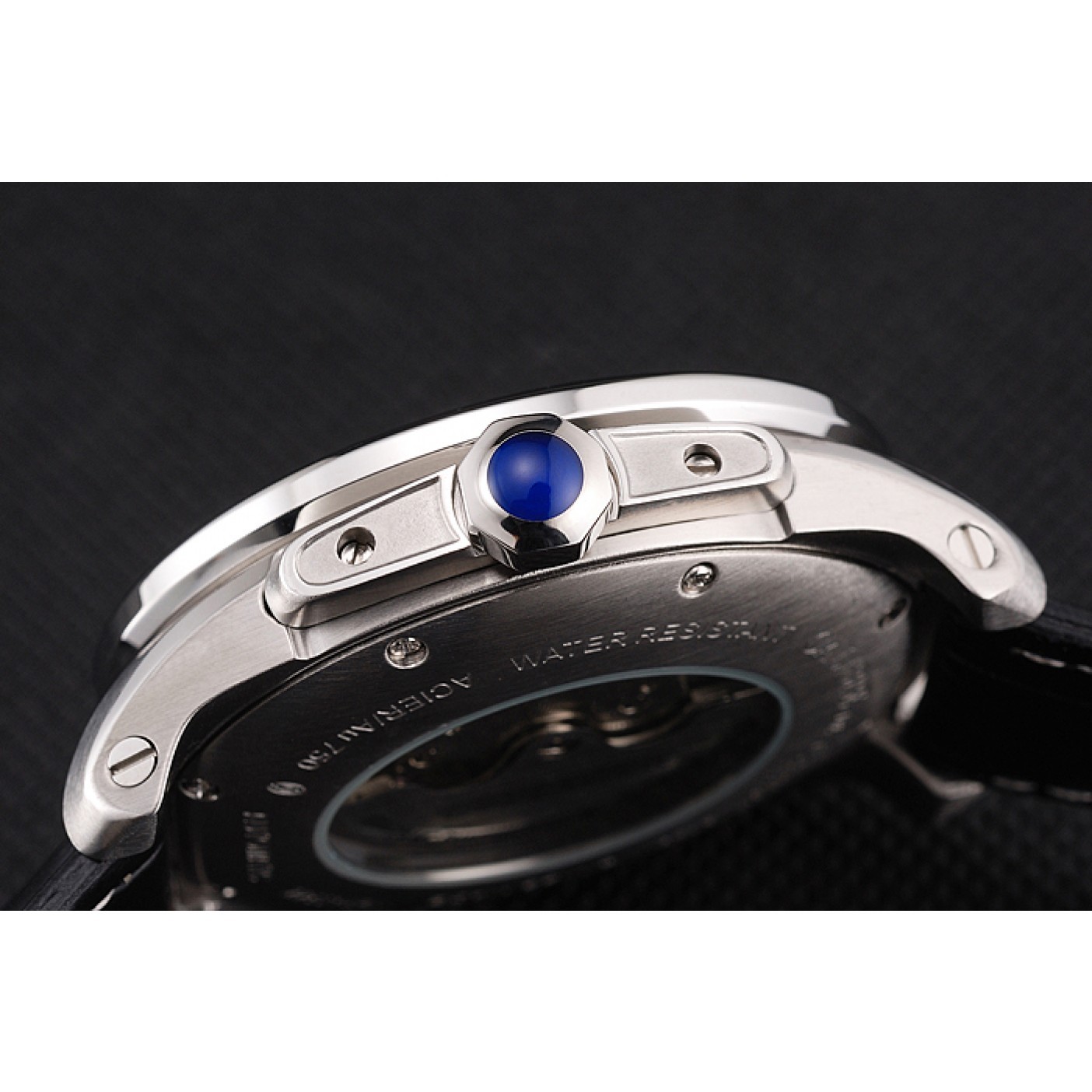MiroTime Cartier Calibre De Cartier Small Seconds Black And White Dial Stainless Steel Case Black Leather Strap