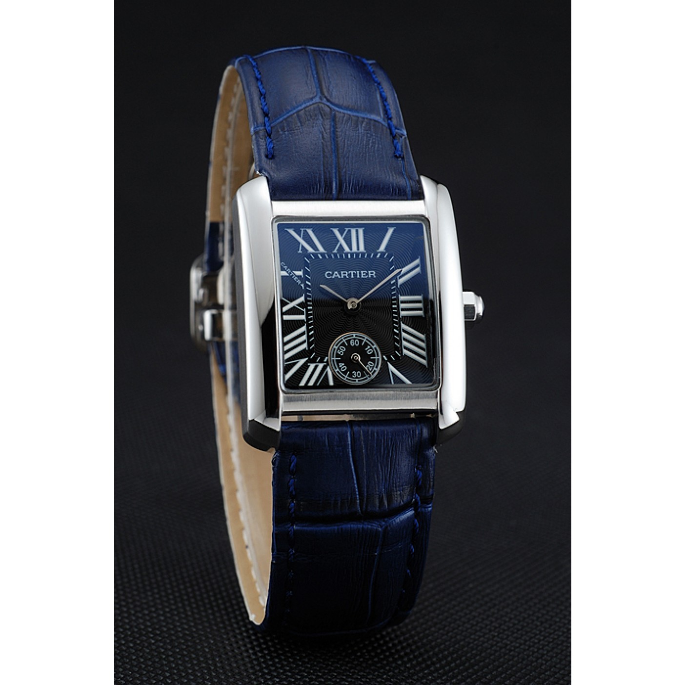 MiroTime Cartier Tank MC Stainless Steel Case Blue Dial Blue Leather Strap 622178