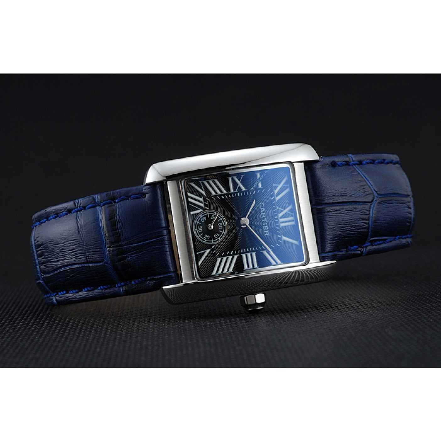 MiroTime Cartier Tank MC Stainless Steel Case Blue Dial Blue Leather Strap 622178