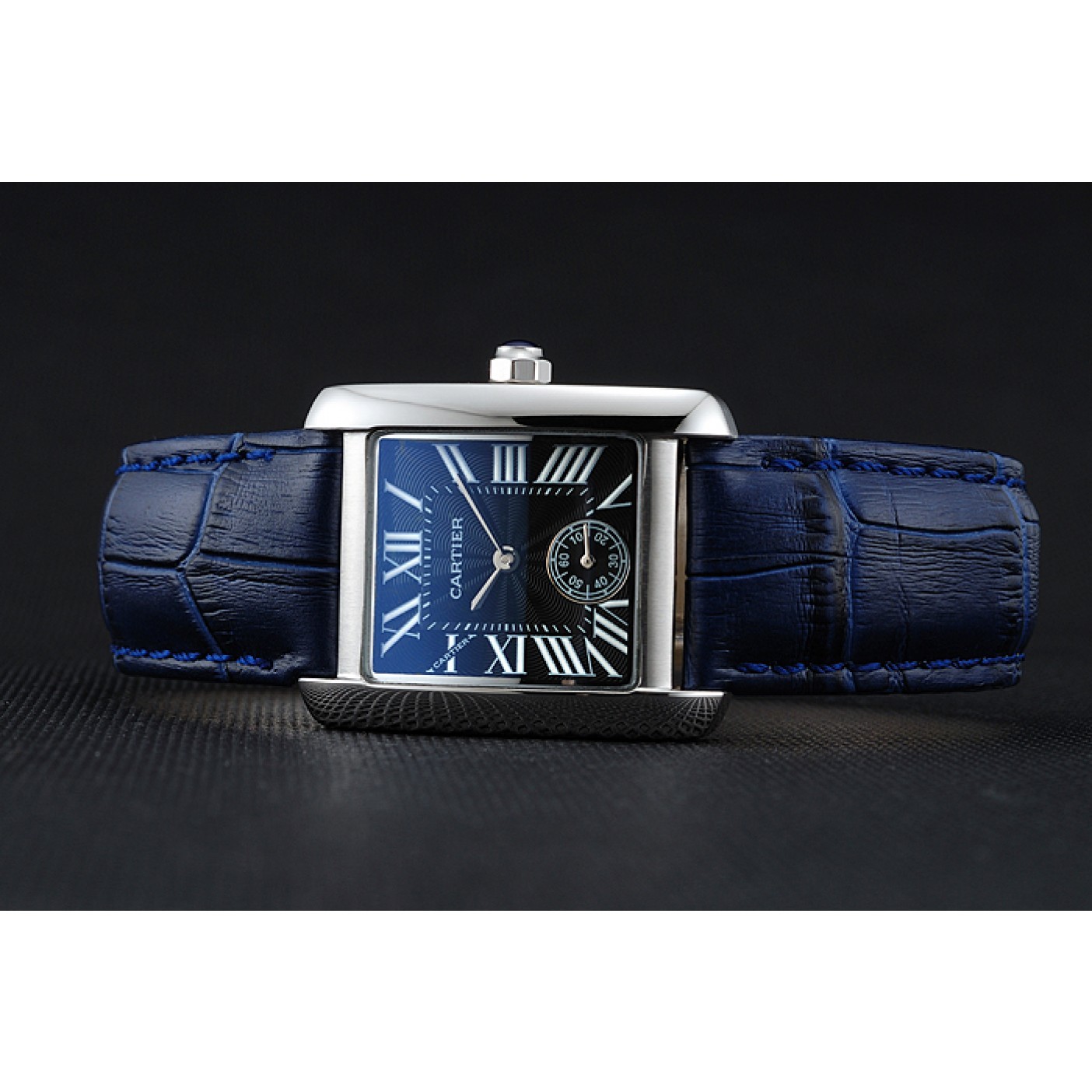 MiroTime Cartier Tank MC Stainless Steel Case Blue Dial Blue Leather Strap 622178