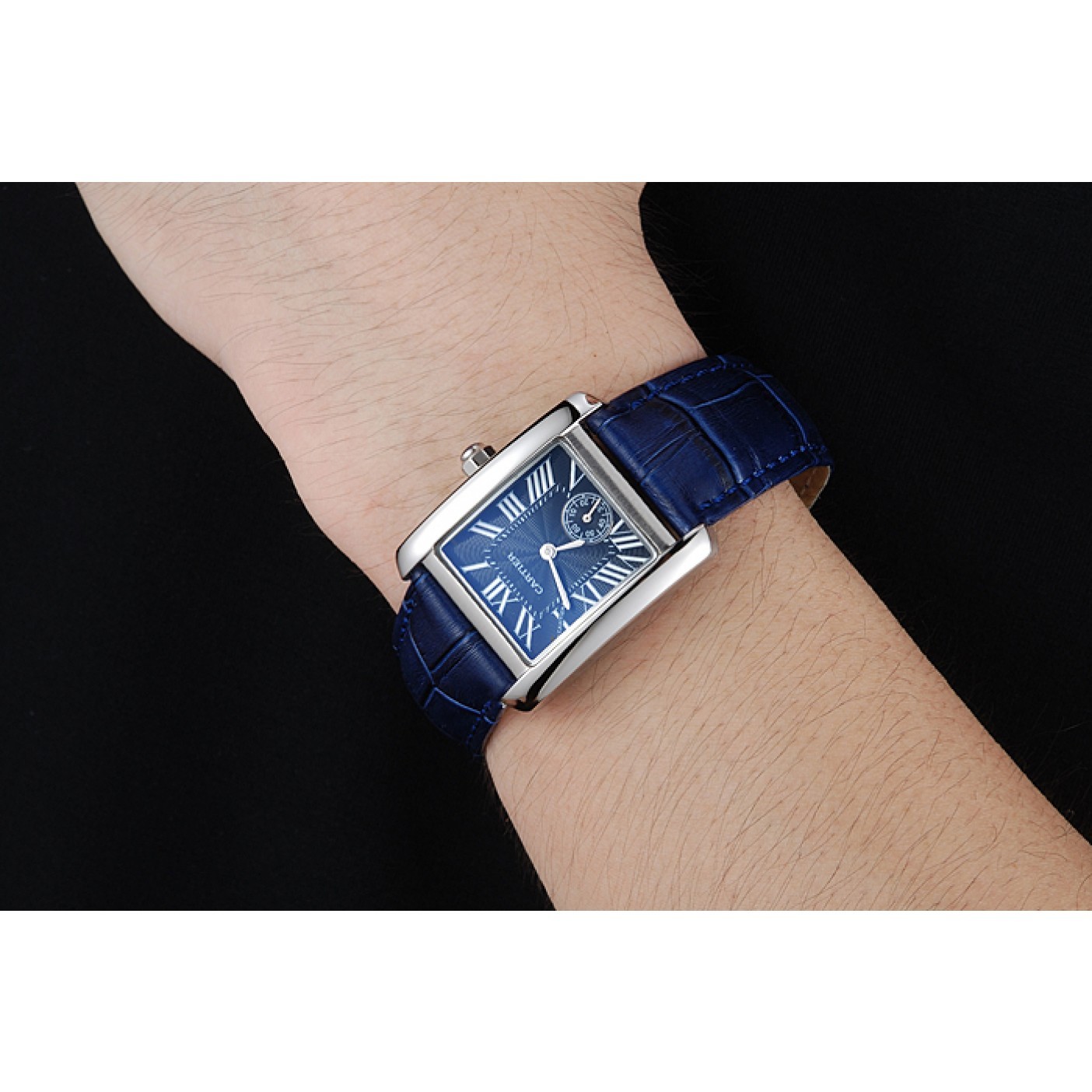 MiroTime Cartier Tank MC Stainless Steel Case Blue Dial Blue Leather Strap 622178
