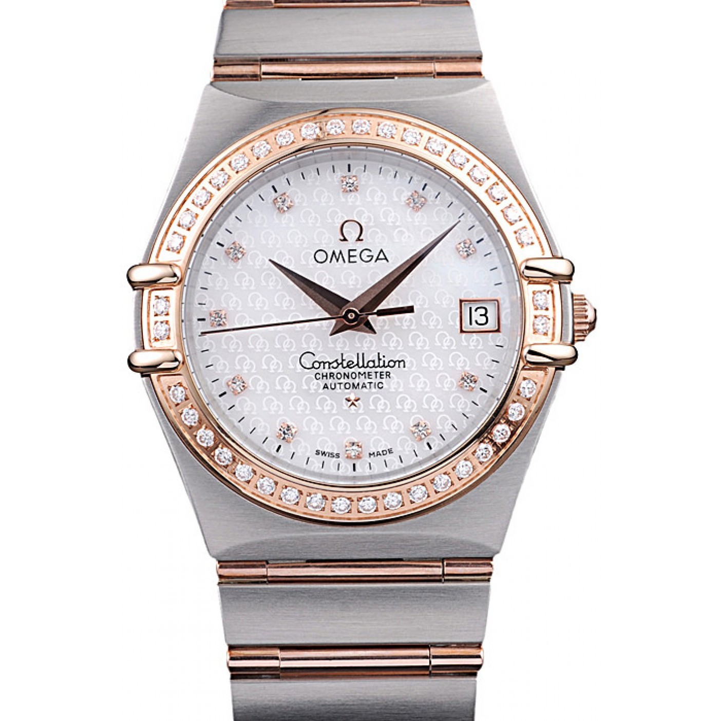 MiroTime Omega Swiss Constellation Jewelry Diamond Case Omega Emblem White Dial 98111