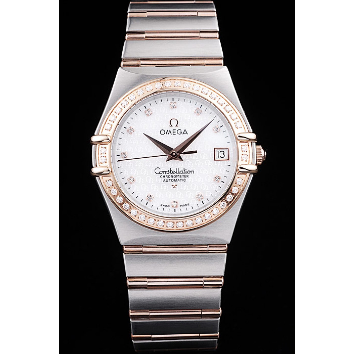 MiroTime Omega Swiss Constellation Jewelry Diamond Case Omega Emblem White Dial 98111