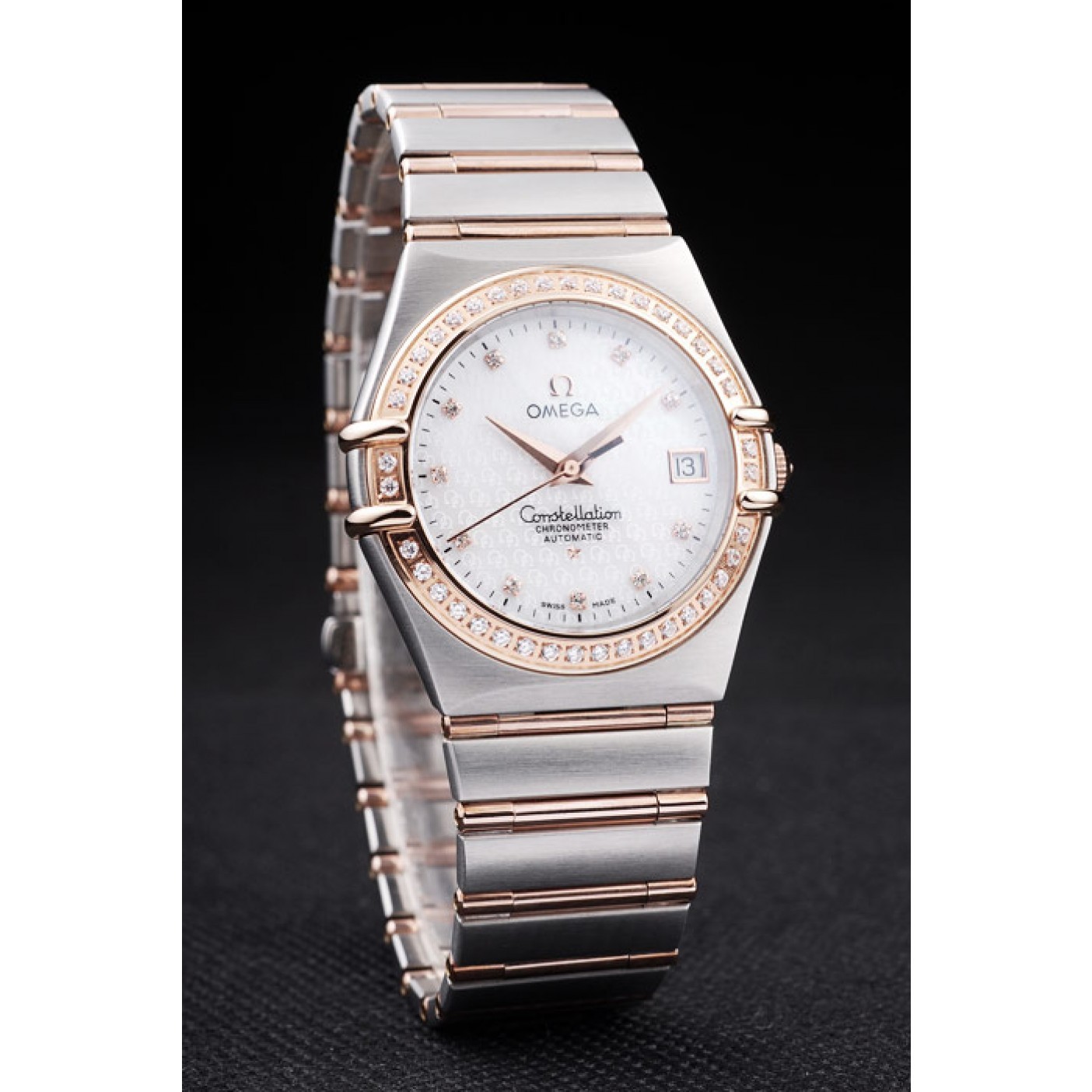 MiroTime Omega Swiss Constellation Jewelry Diamond Case Omega Emblem White Dial 98111
