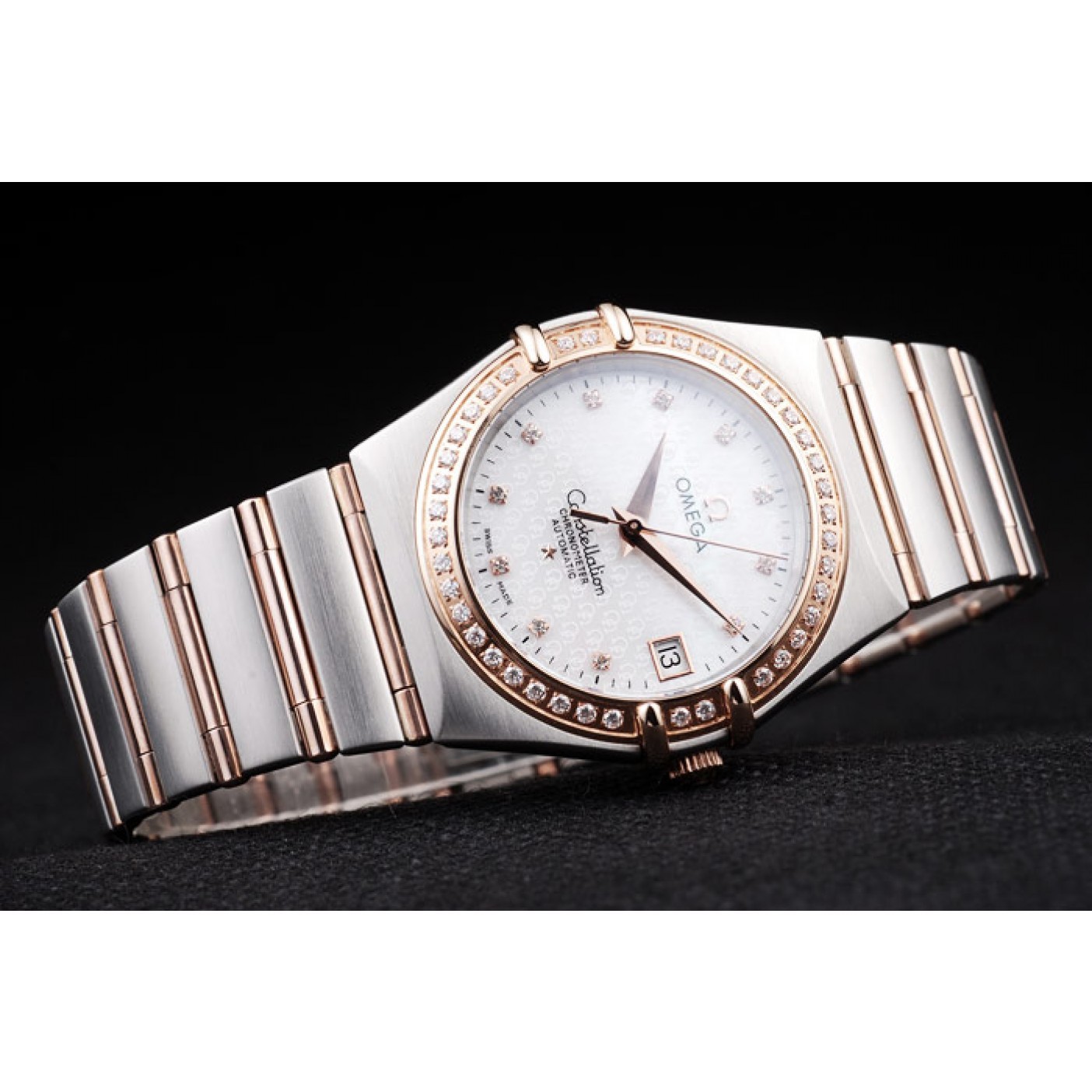 MiroTime Omega Swiss Constellation Jewelry Diamond Case Omega Emblem White Dial 98111