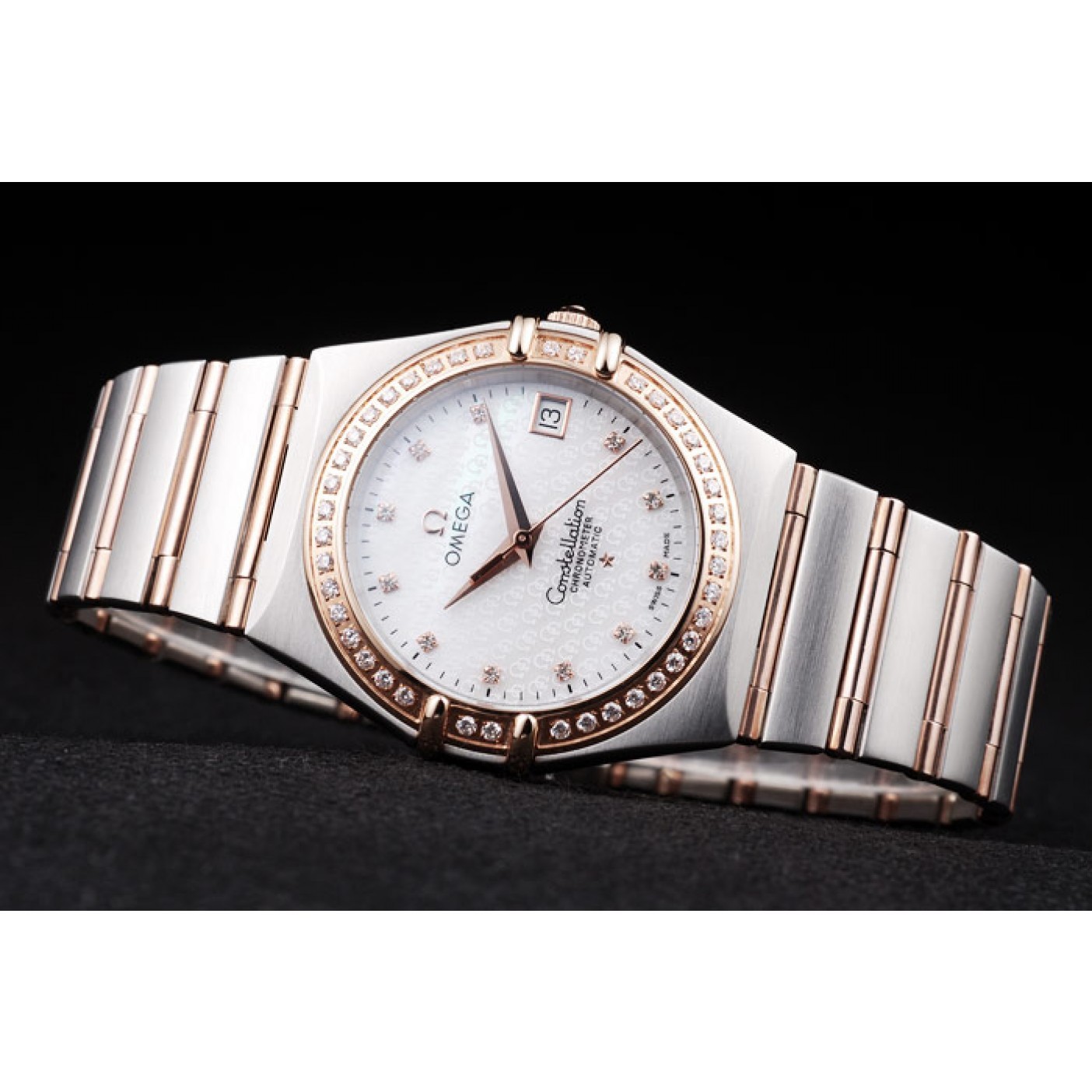 MiroTime Omega Swiss Constellation Jewelry Diamond Case Omega Emblem White Dial 98111