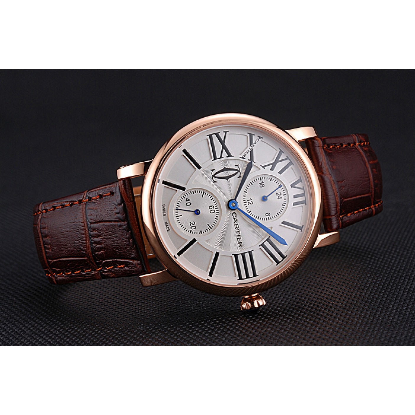 MiroTime Cartier Ronde Second Time Zone White Dial Gold Case Brown Leather Strap 622801