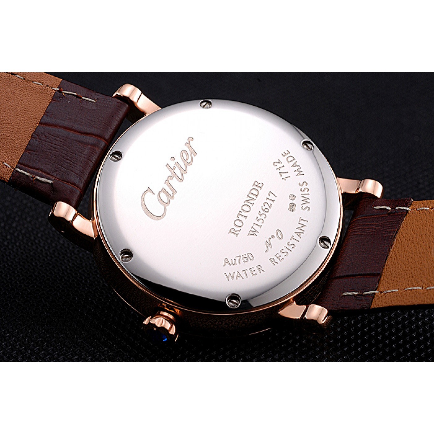 MiroTime Cartier Ronde Second Time Zone White Dial Gold Case Brown Leather Strap 622801