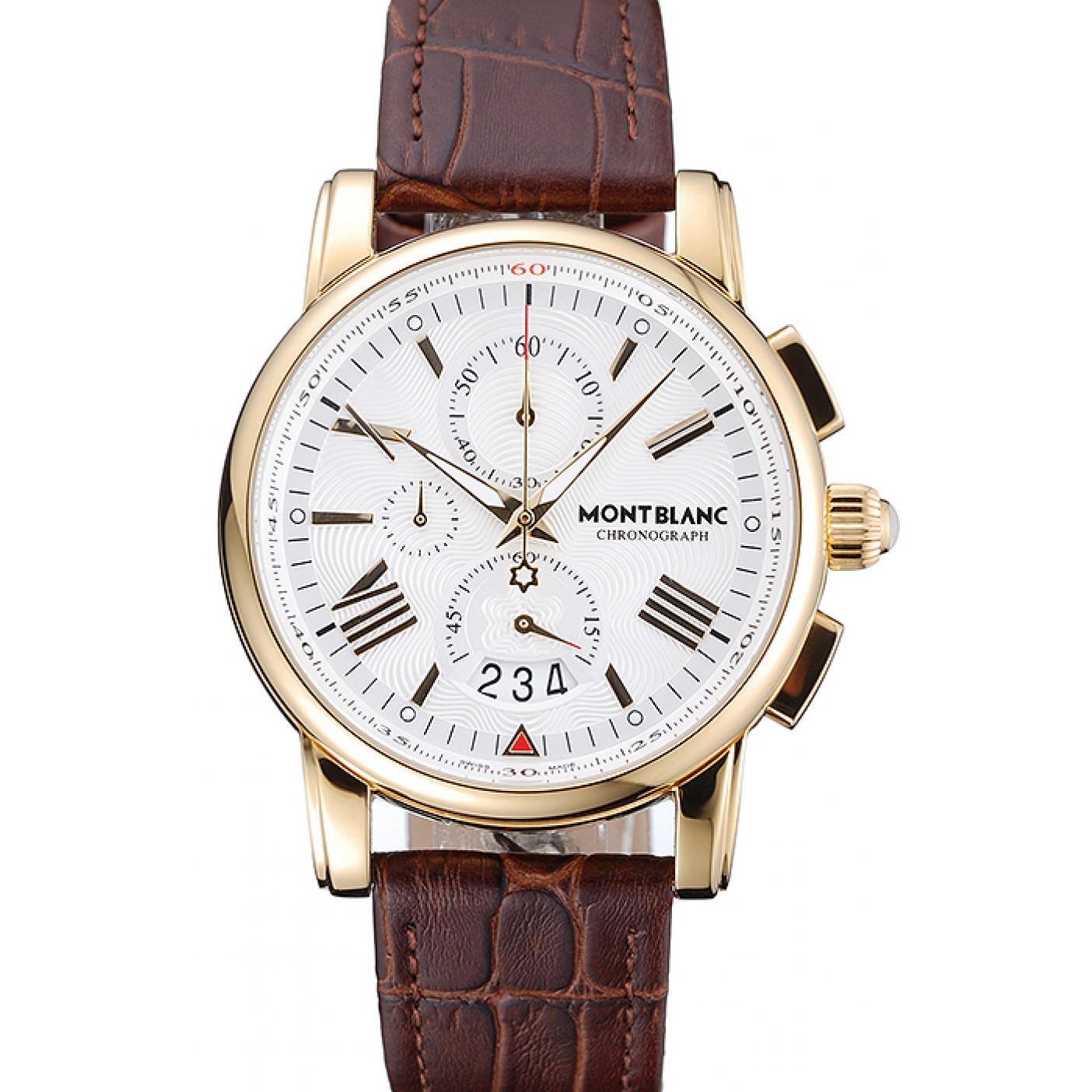MiroTime Montblanc Chronograph White Dial Brown Leather Bracelet Gold Case 1454113