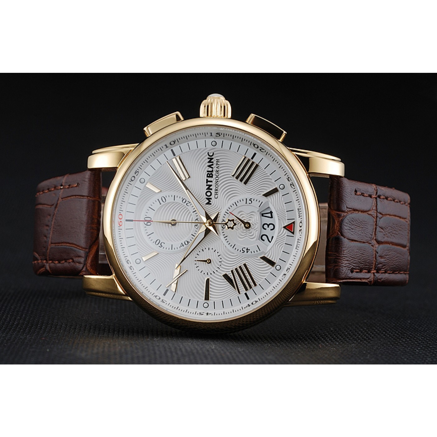 MiroTime Montblanc Chronograph White Dial Brown Leather Bracelet Gold Case 1454113