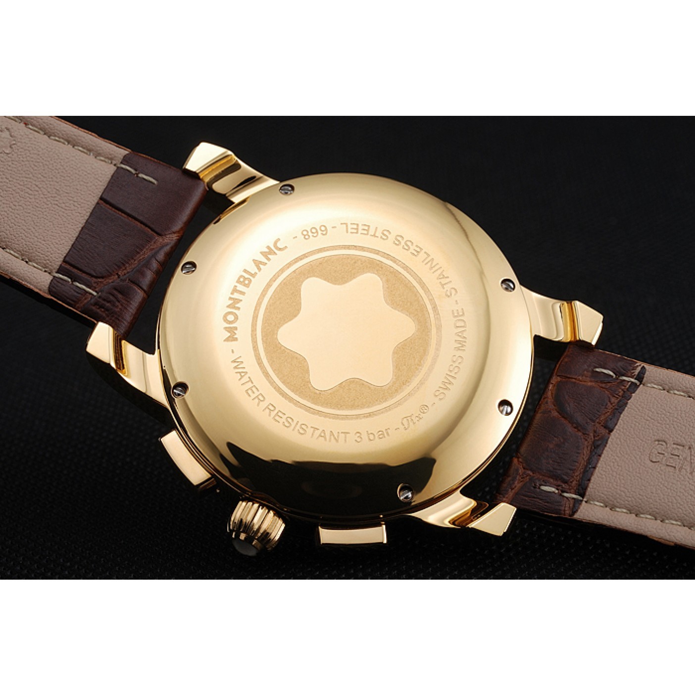 MiroTime Montblanc Chronograph White Dial Brown Leather Bracelet Gold Case 1454113