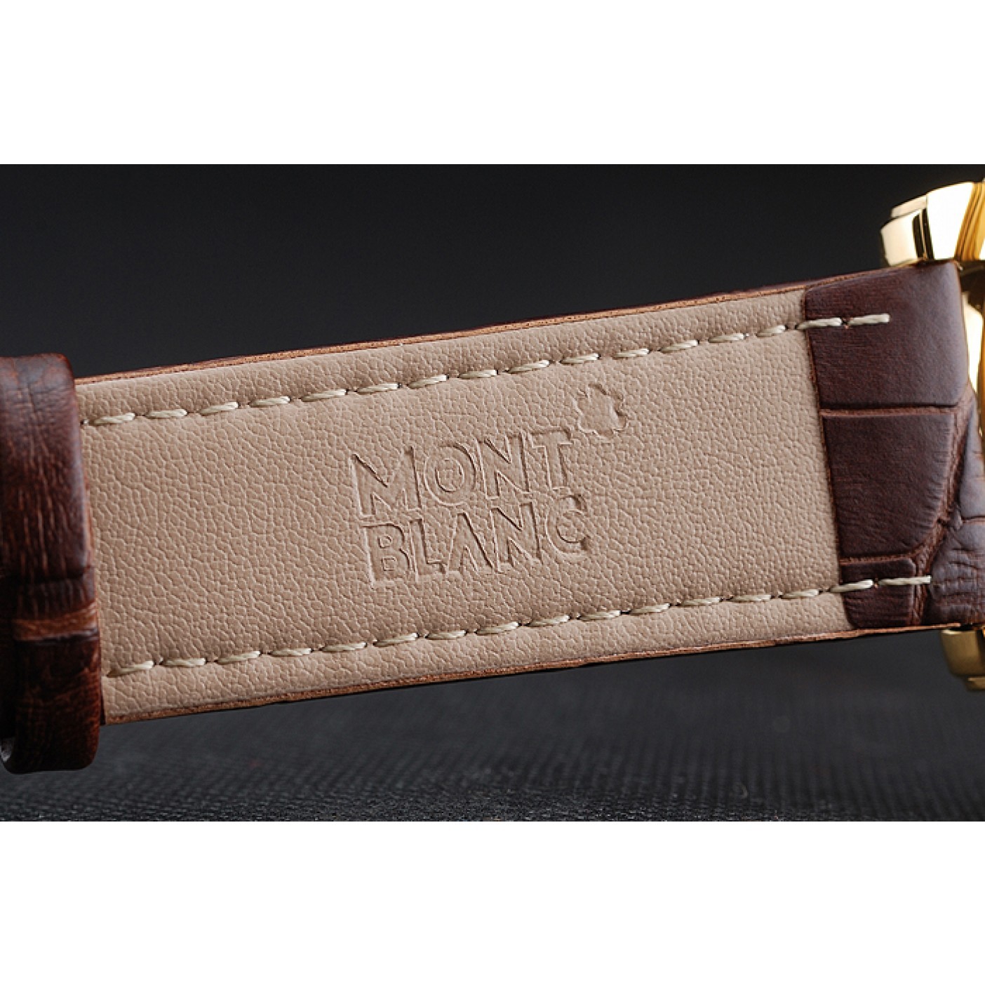 MiroTime Montblanc Chronograph White Dial Brown Leather Bracelet Gold Case 1454113