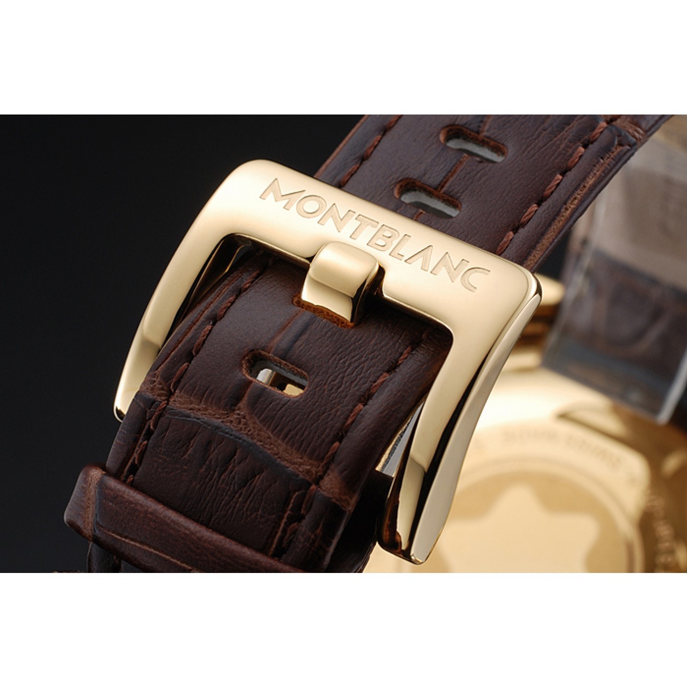 MiroTime Montblanc Chronograph White Dial Brown Leather Bracelet Gold Case 1454113