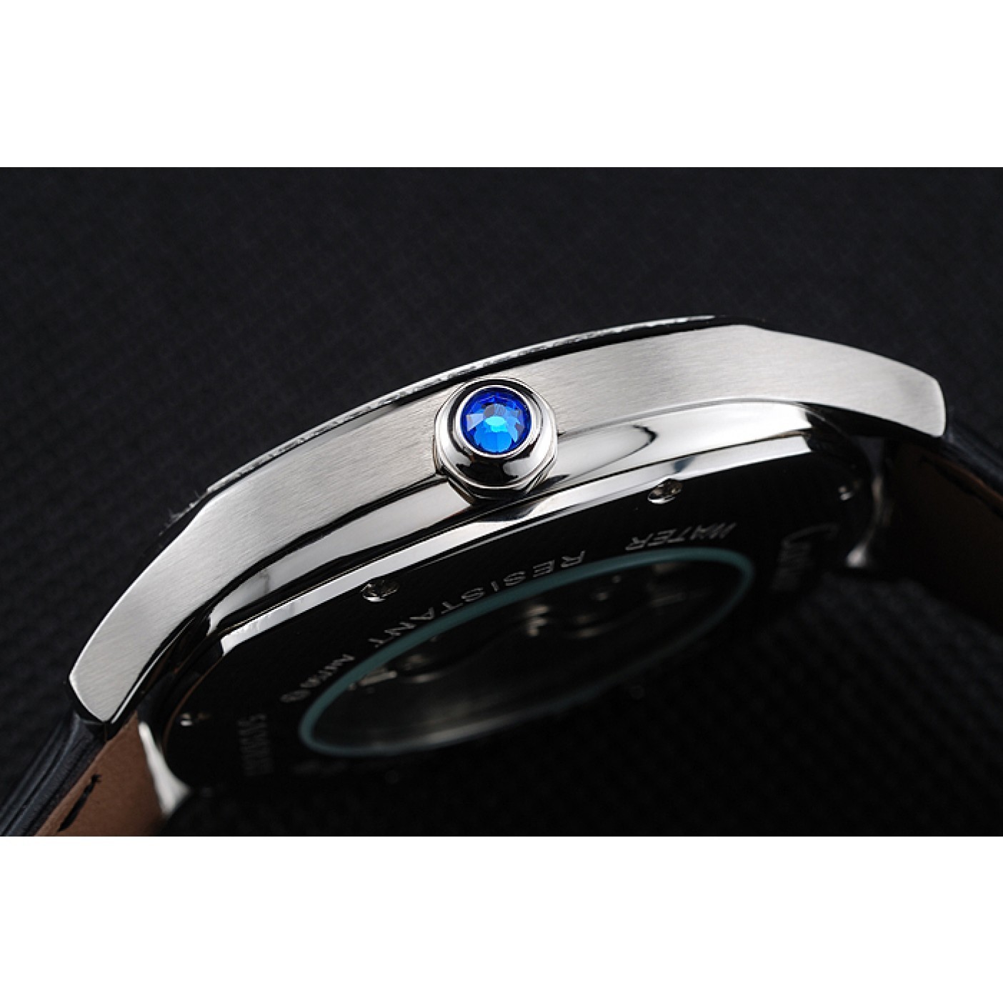 MiroTime Cartier Drive De Cartier White Dial Silver Diamond Case Black Leather Bracelet 1454215