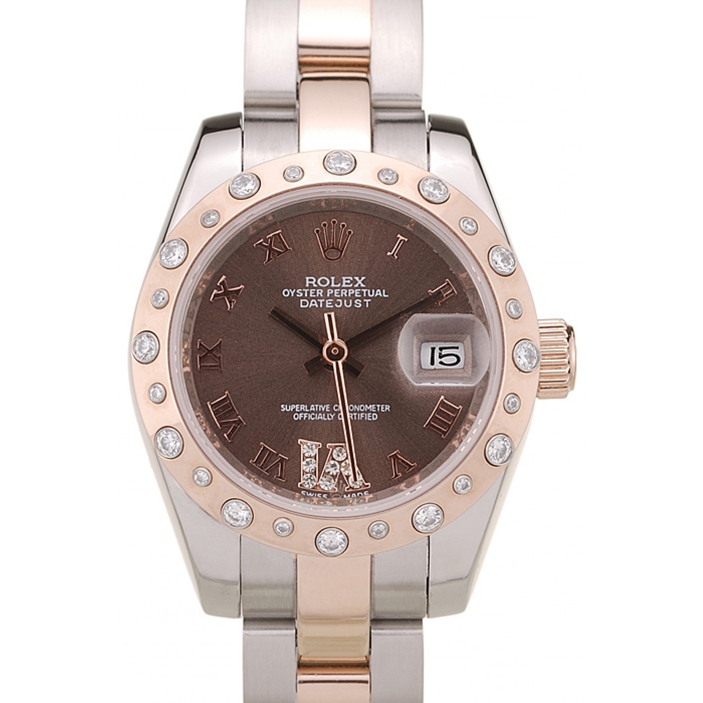 MiroTime Rolex DateJust Brushed Stainless Steel Case Brown Dial Diamond Plated