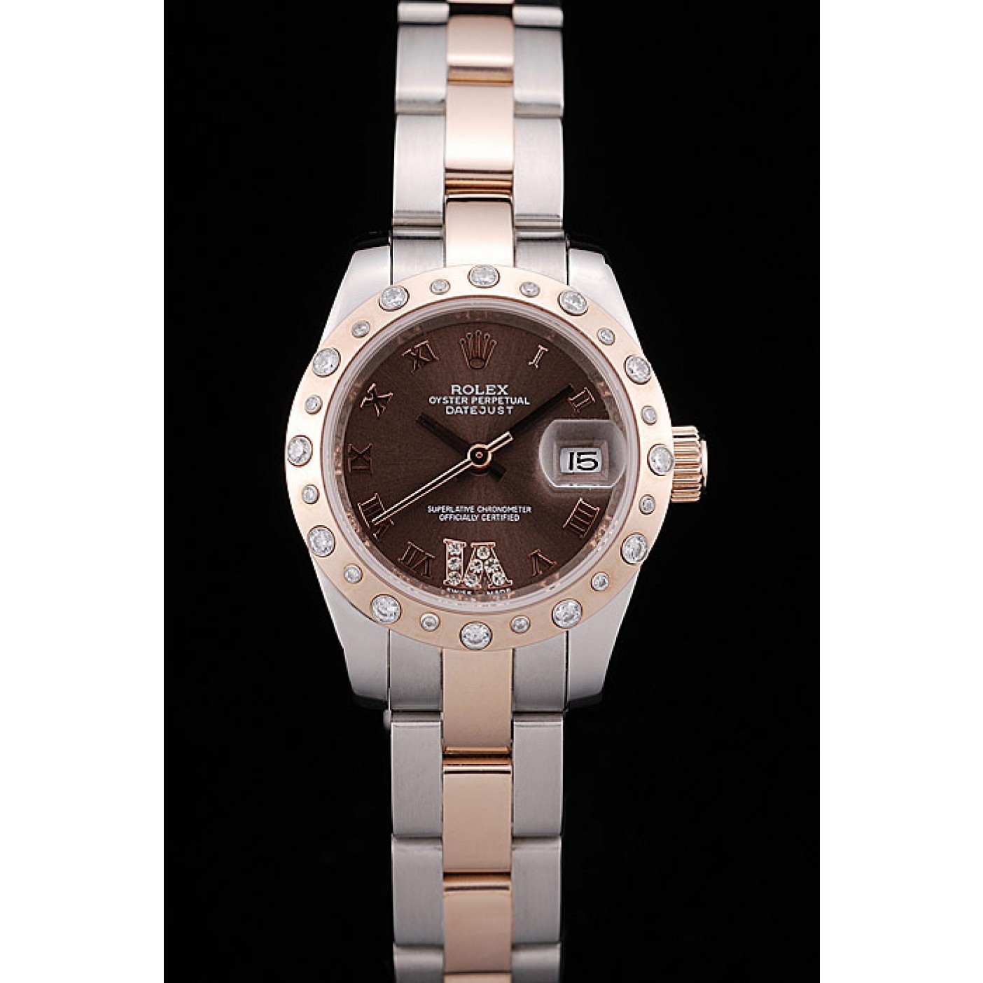 MiroTime Rolex DateJust Brushed Stainless Steel Case Brown Dial Diamond Plated