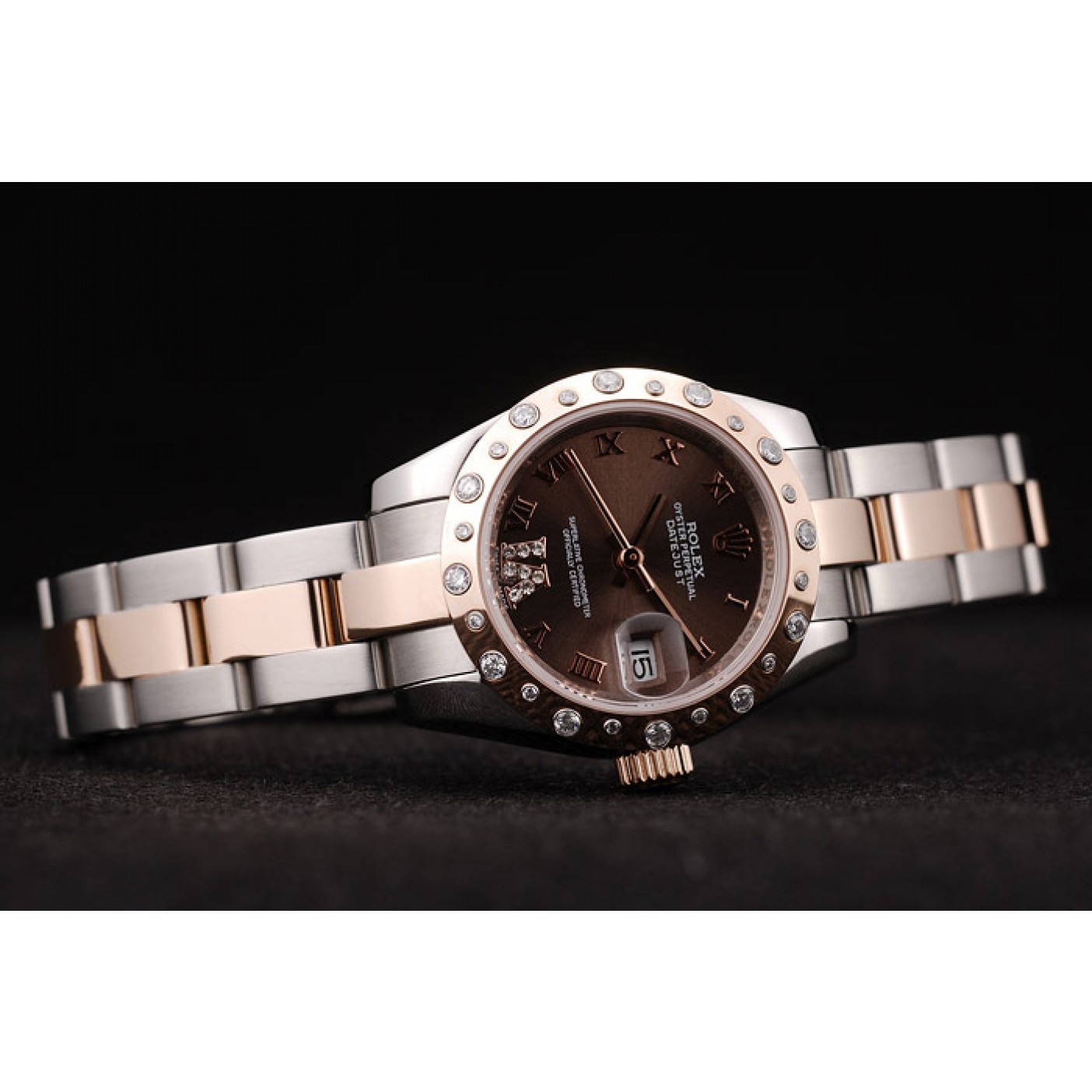 MiroTime Rolex DateJust Brushed Stainless Steel Case Brown Dial Diamond Plated