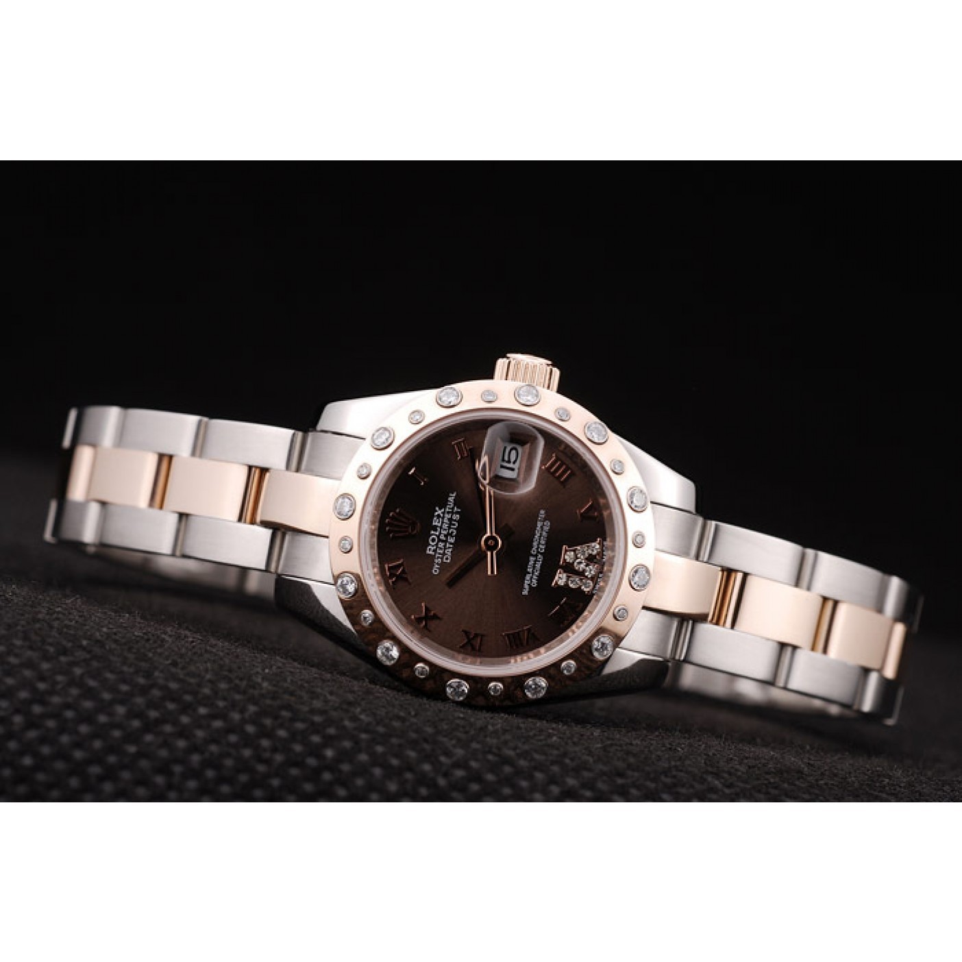 MiroTime Rolex DateJust Brushed Stainless Steel Case Brown Dial Diamond Plated