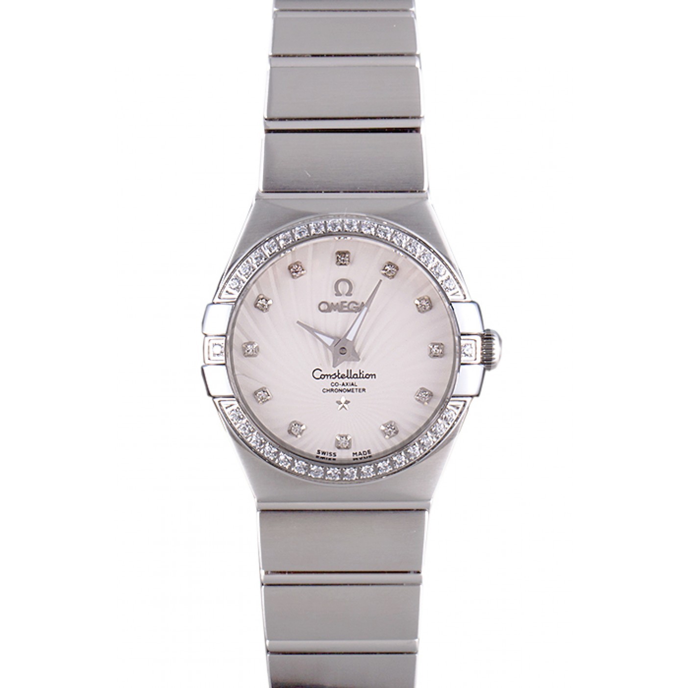 MiroTime Swiss Lady Omega Constellation Crystal Encrusted Bezel Silver Radial Dial 80291