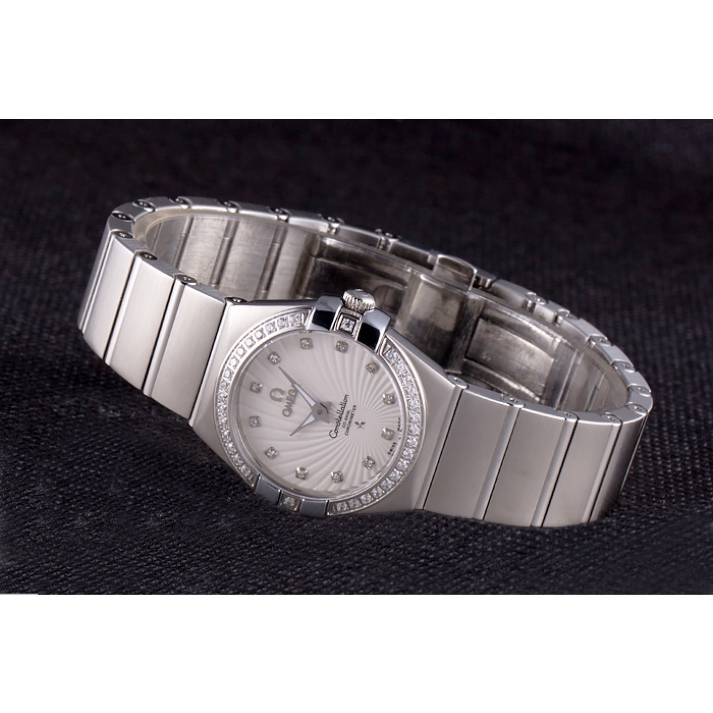 MiroTime Swiss Lady Omega Constellation Crystal Encrusted Bezel Silver Radial Dial 80291