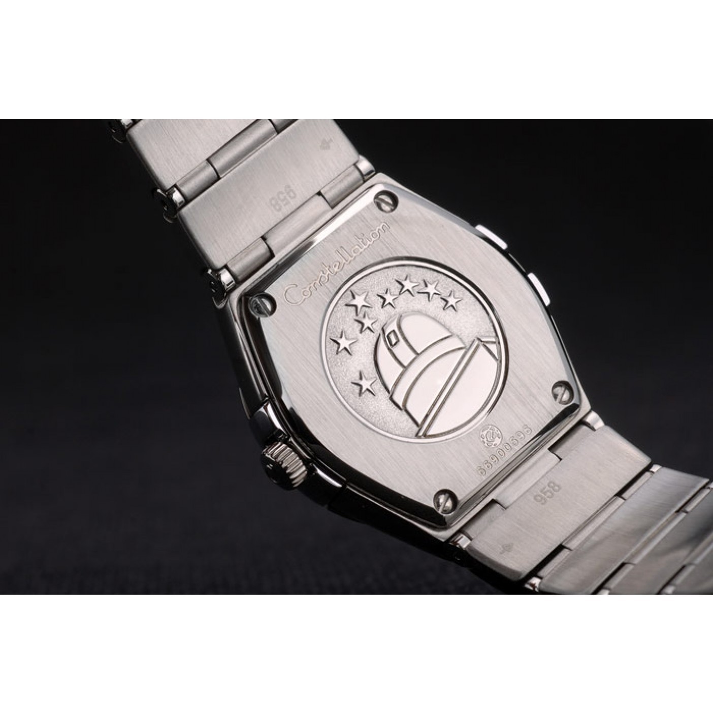 MiroTime Swiss Lady Omega Constellation Crystal Encrusted Bezel Silver Radial Dial 80291