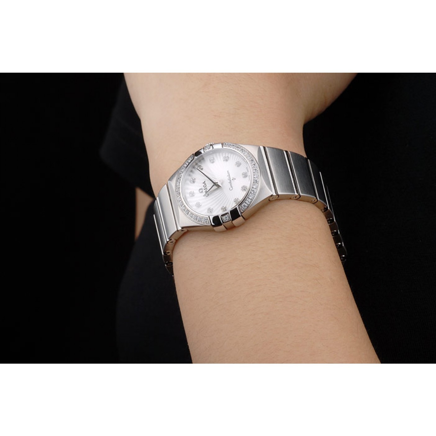 MiroTime Swiss Lady Omega Constellation Crystal Encrusted Bezel Silver Radial Dial 80291