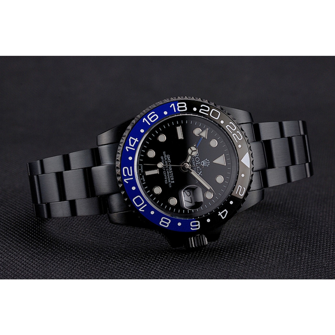 MiroTime Swiss Rolex GMT Master II Black Dial Blue And Black Bezel Black PVD Case And Bracelet