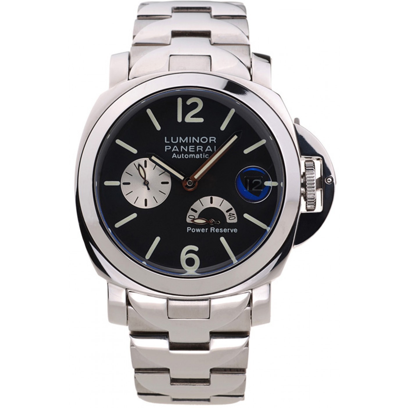 MiroTime Panerai Luminor Power Reserve Black Dial Stainless Steel Bracelet