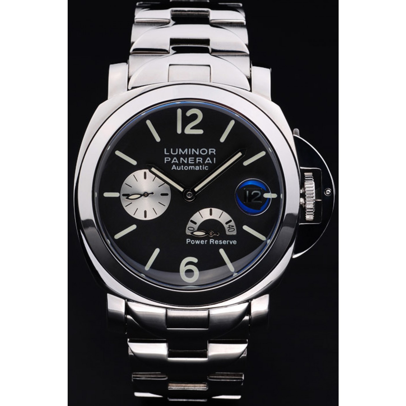MiroTime Panerai Luminor Power Reserve Black Dial Stainless Steel Bracelet