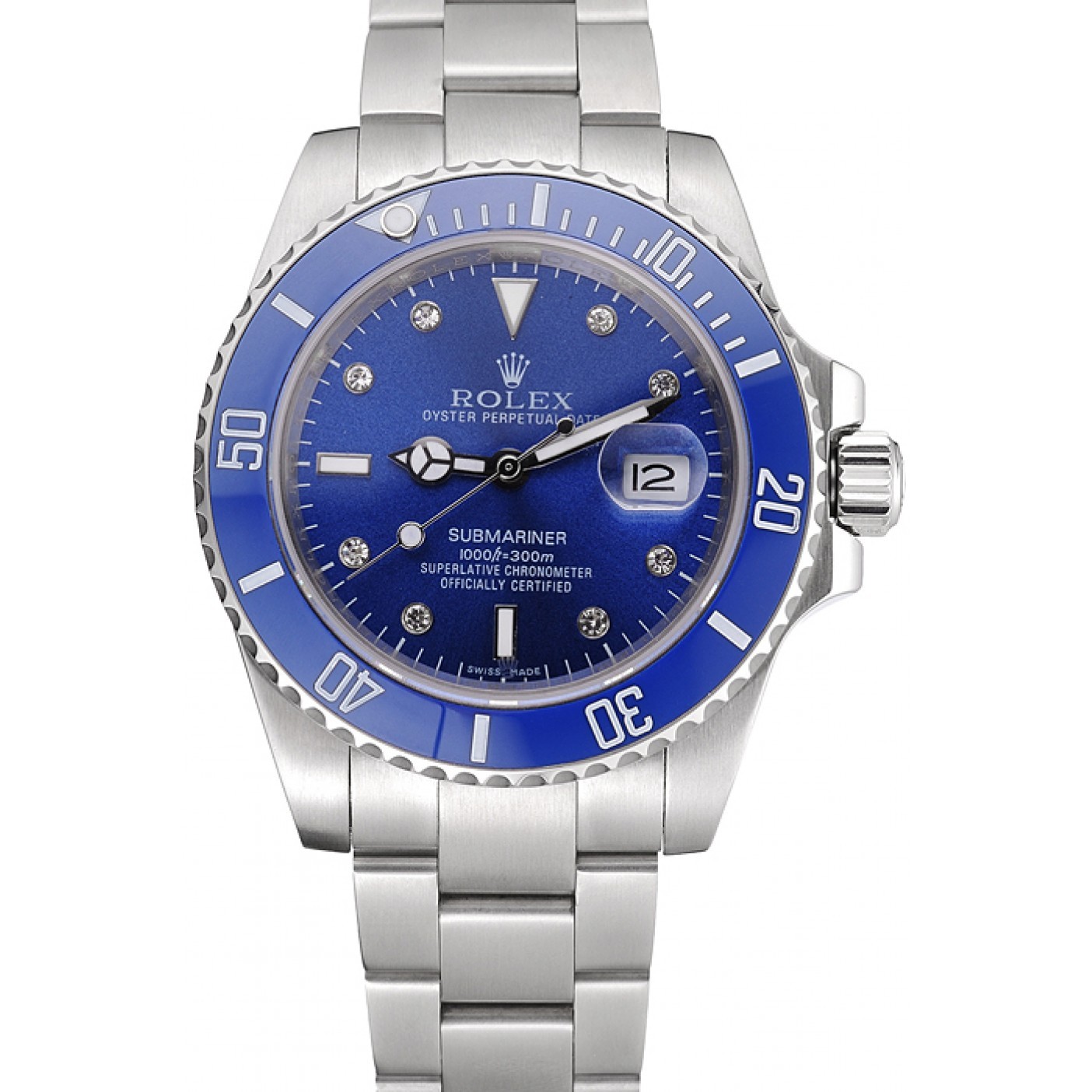 MiroTime Rolex Submariner Stainless Steel Case Blue Dial Diamond Markers Stainless Steel Bracelet 622638