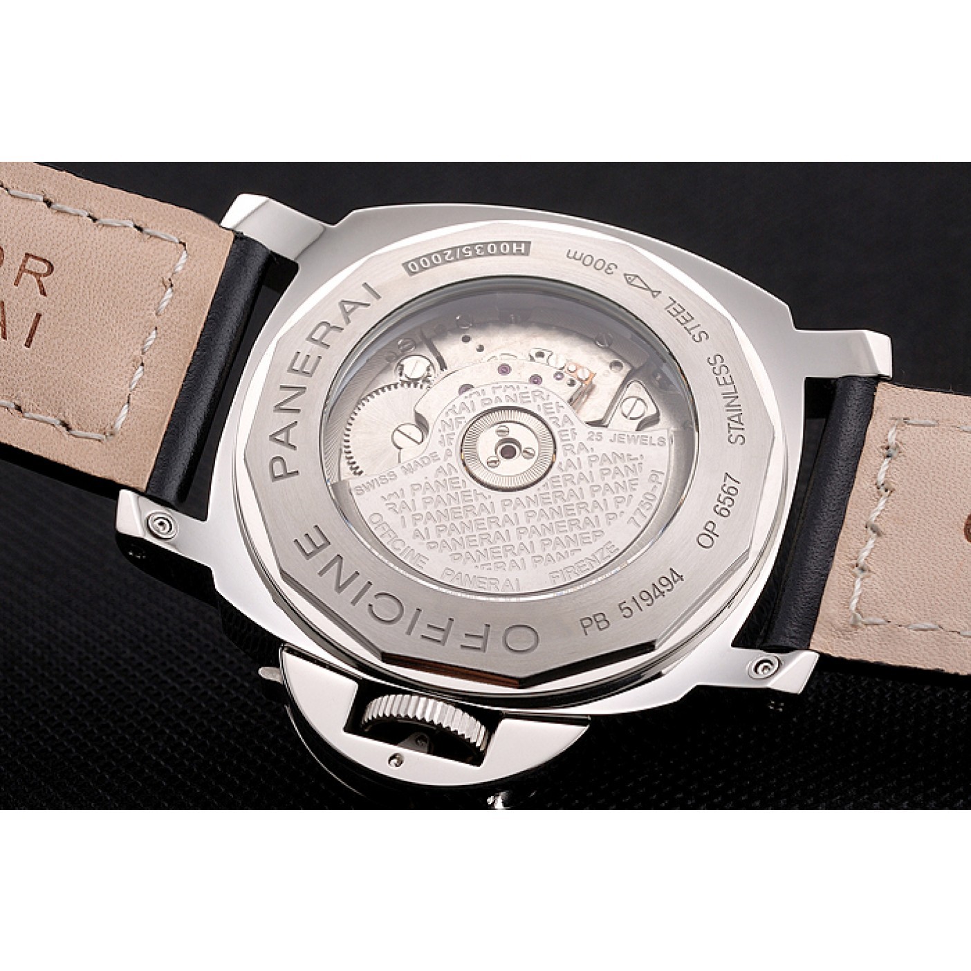 MiroTime Panerai Luminor Marina Date Black Hobnail Pattern Dial Stainless Steel Case Black Leather Strap