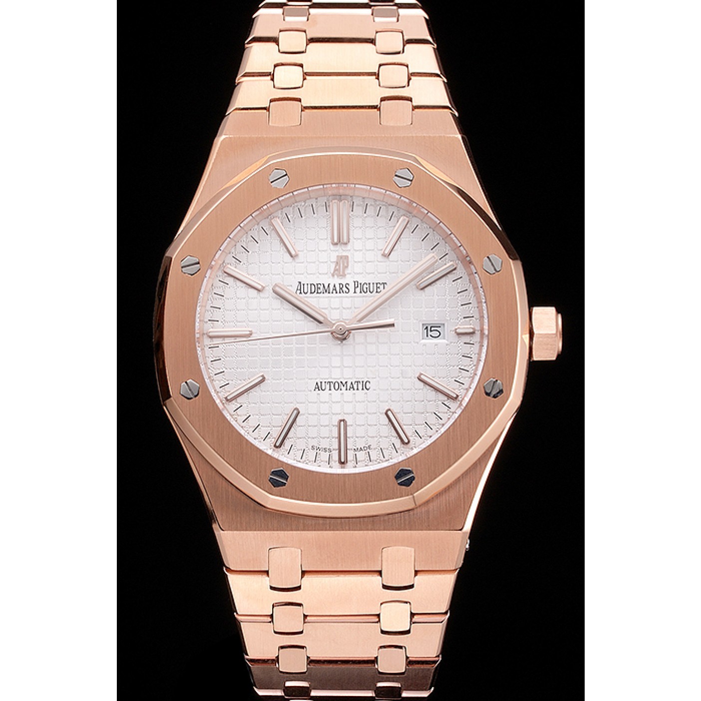 MiroTime Swiss Audemars Piguet Royal Oak White Dial Rose Gold Case And Bracelet