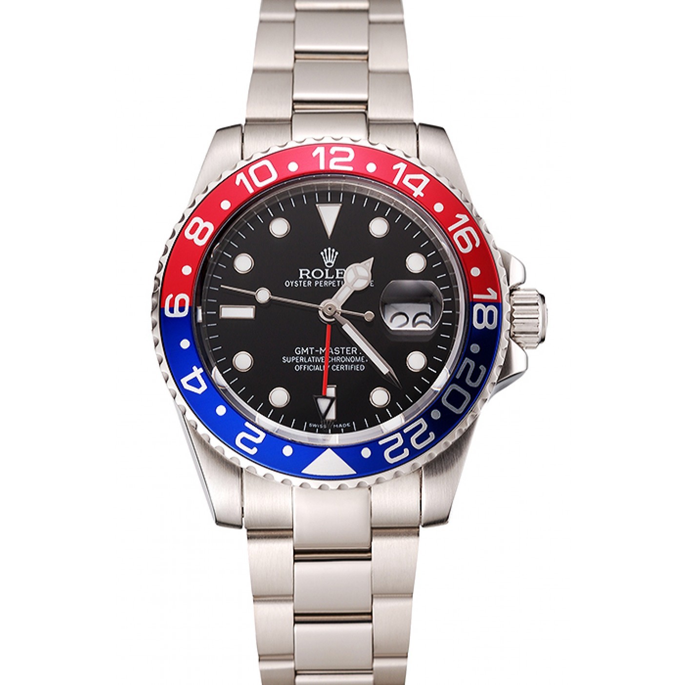 MiroTime Swiss Rolex GMT Master II Black Dial Pepsi Bezel Stainless Steel Case And Bracelet 1453751