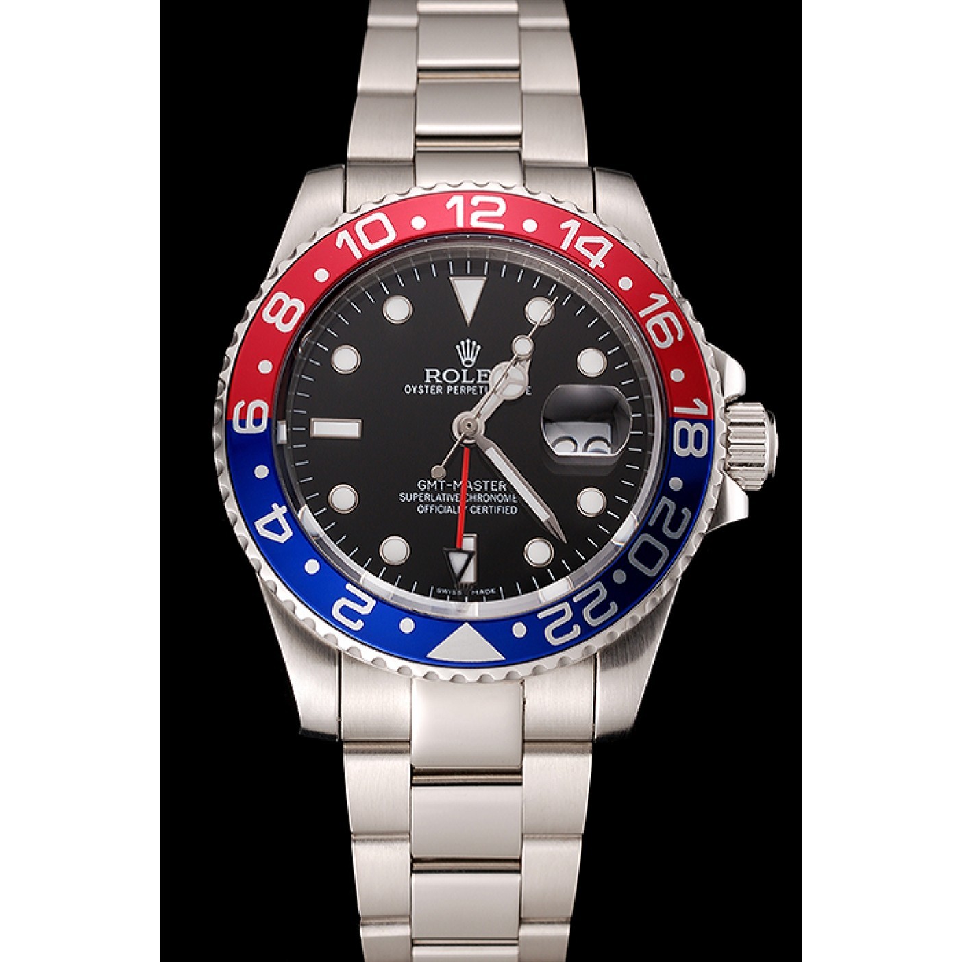 MiroTime Swiss Rolex GMT Master II Black Dial Pepsi Bezel Stainless Steel Case And Bracelet 1453751