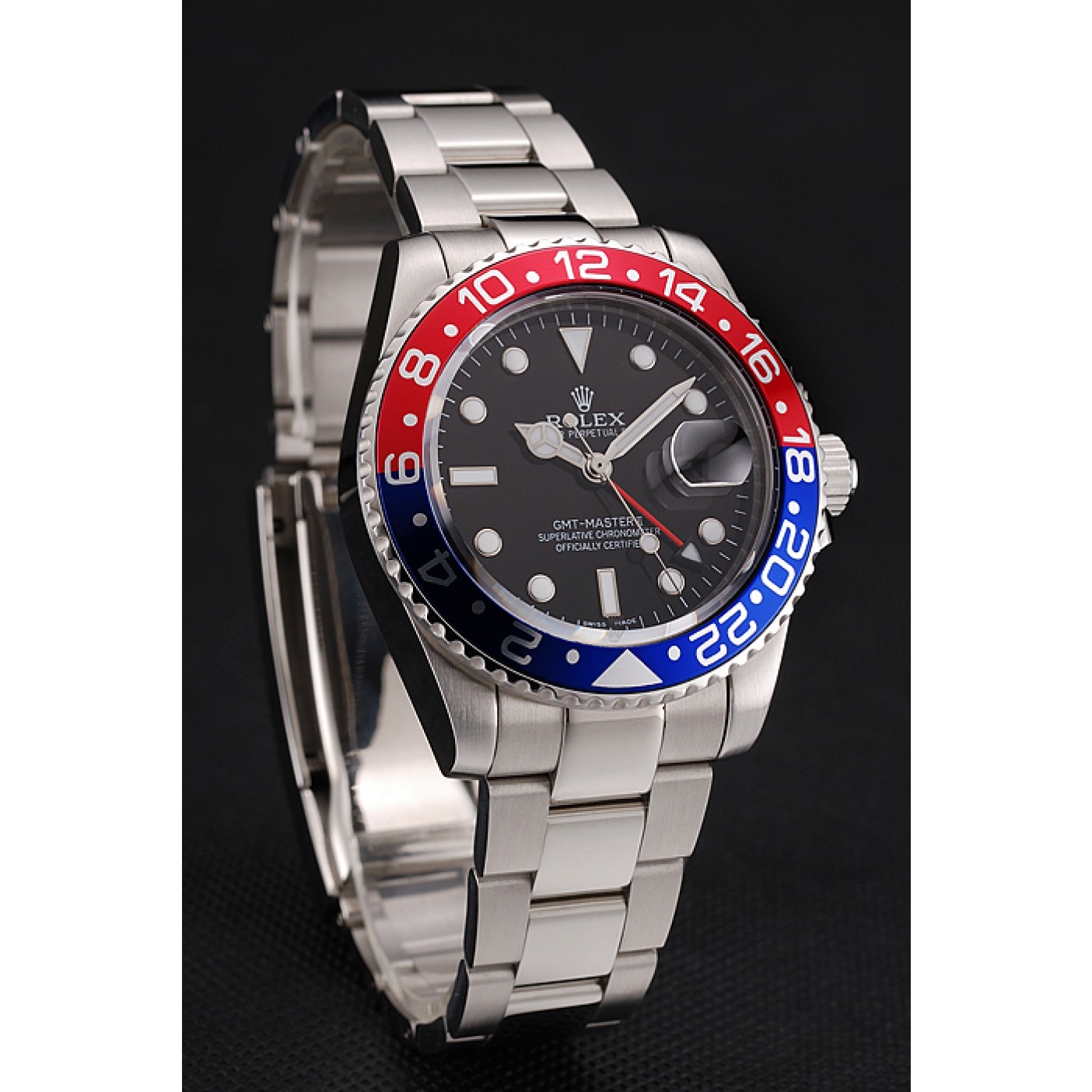 MiroTime Swiss Rolex GMT Master II Black Dial Pepsi Bezel Stainless Steel Case And Bracelet 1453751
