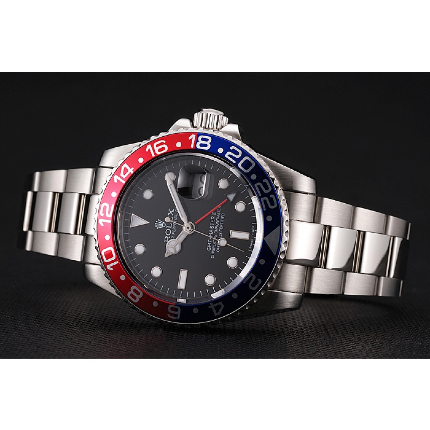 MiroTime Swiss Rolex GMT Master II Black Dial Pepsi Bezel Stainless Steel Case And Bracelet 1453751
