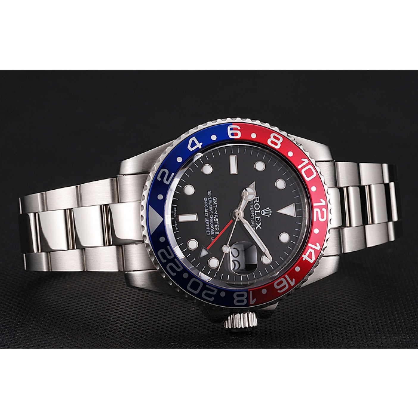MiroTime Swiss Rolex GMT Master II Black Dial Pepsi Bezel Stainless Steel Case And Bracelet 1453751