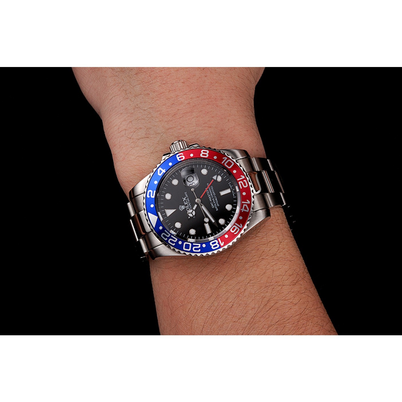 MiroTime Swiss Rolex GMT Master II Black Dial Pepsi Bezel Stainless Steel Case And Bracelet 1453751