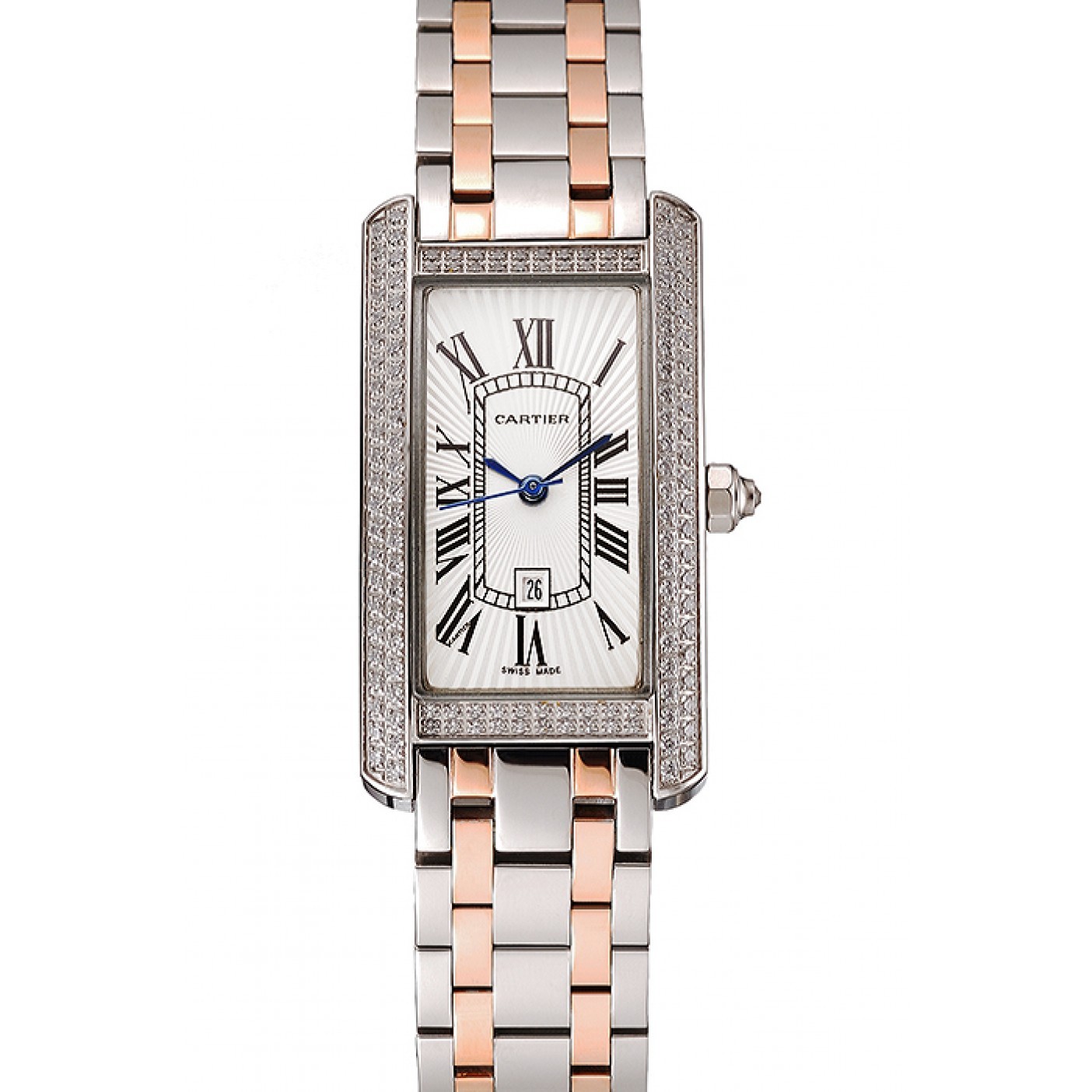 MiroTime Cartier Tank Americaine White Dial Diamond Bezel Stainless Steel Case Two Tone Bracelet 1453778