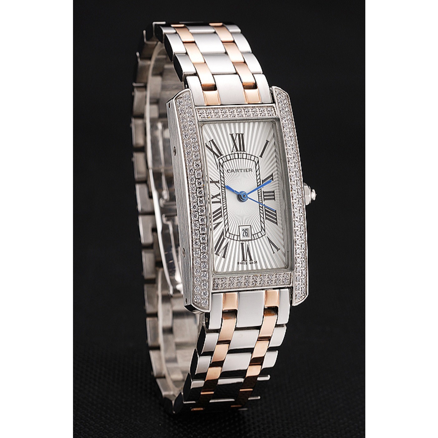 MiroTime Cartier Tank Americaine White Dial Diamond Bezel Stainless Steel Case Two Tone Bracelet 1453778