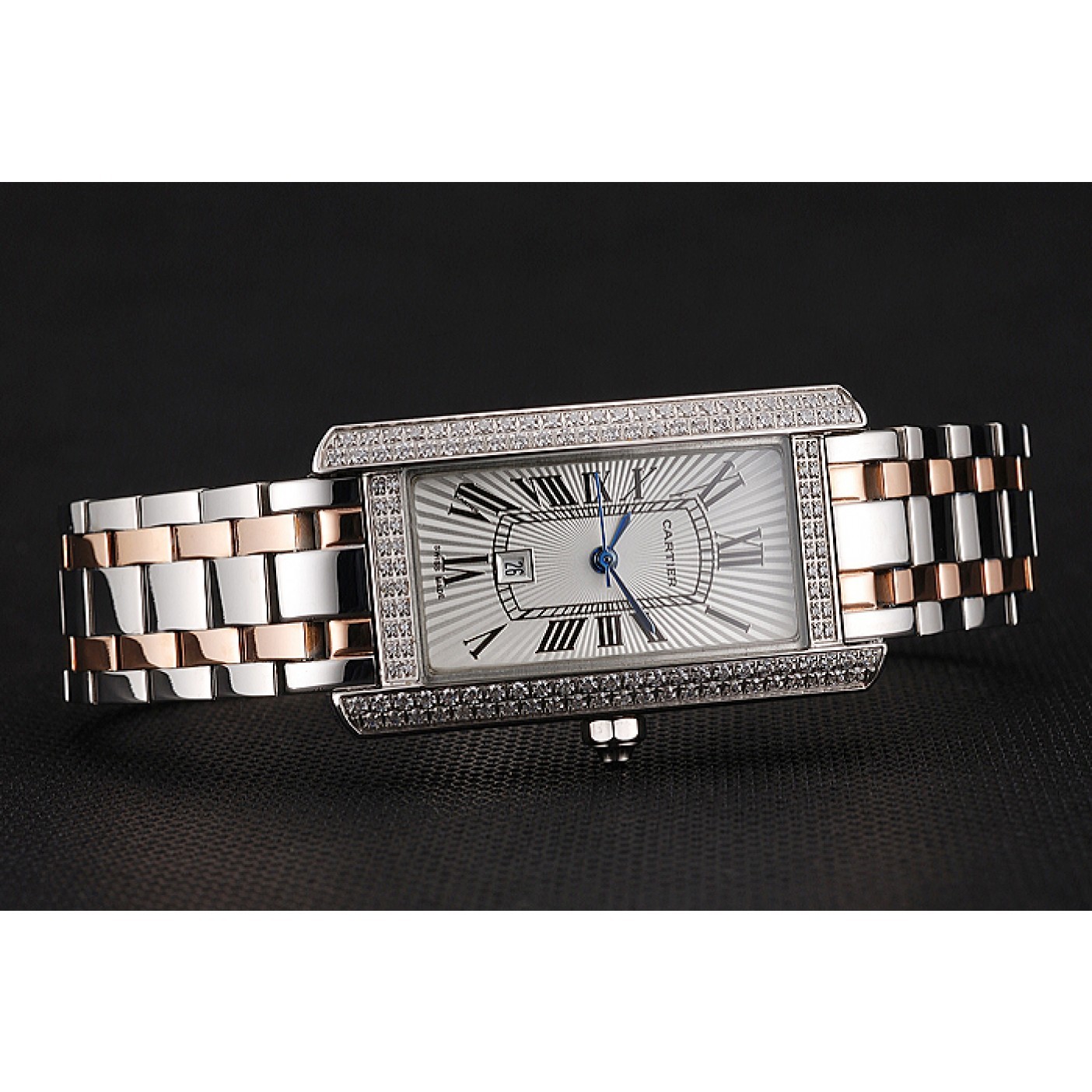MiroTime Cartier Tank Americaine White Dial Diamond Bezel Stainless Steel Case Two Tone Bracelet 1453778