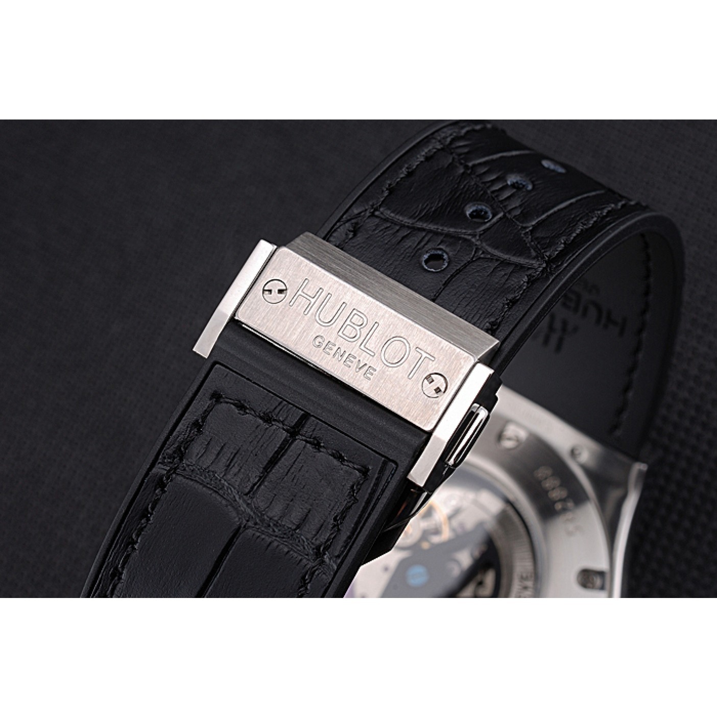 MiroTime Hublot Classic Fusion Diamond Skull Dial Stainless Steel Case Black Leather Strap 622814