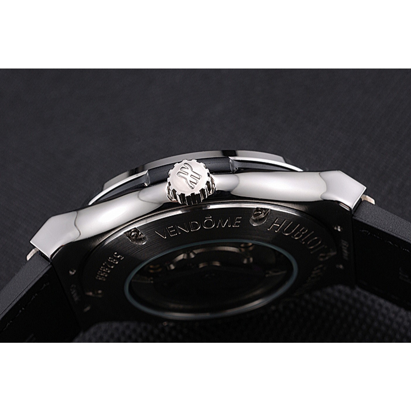 MiroTime Hublot Classic Fusion Diamond Skull Dial Stainless Steel Case Black Leather Strap 622814