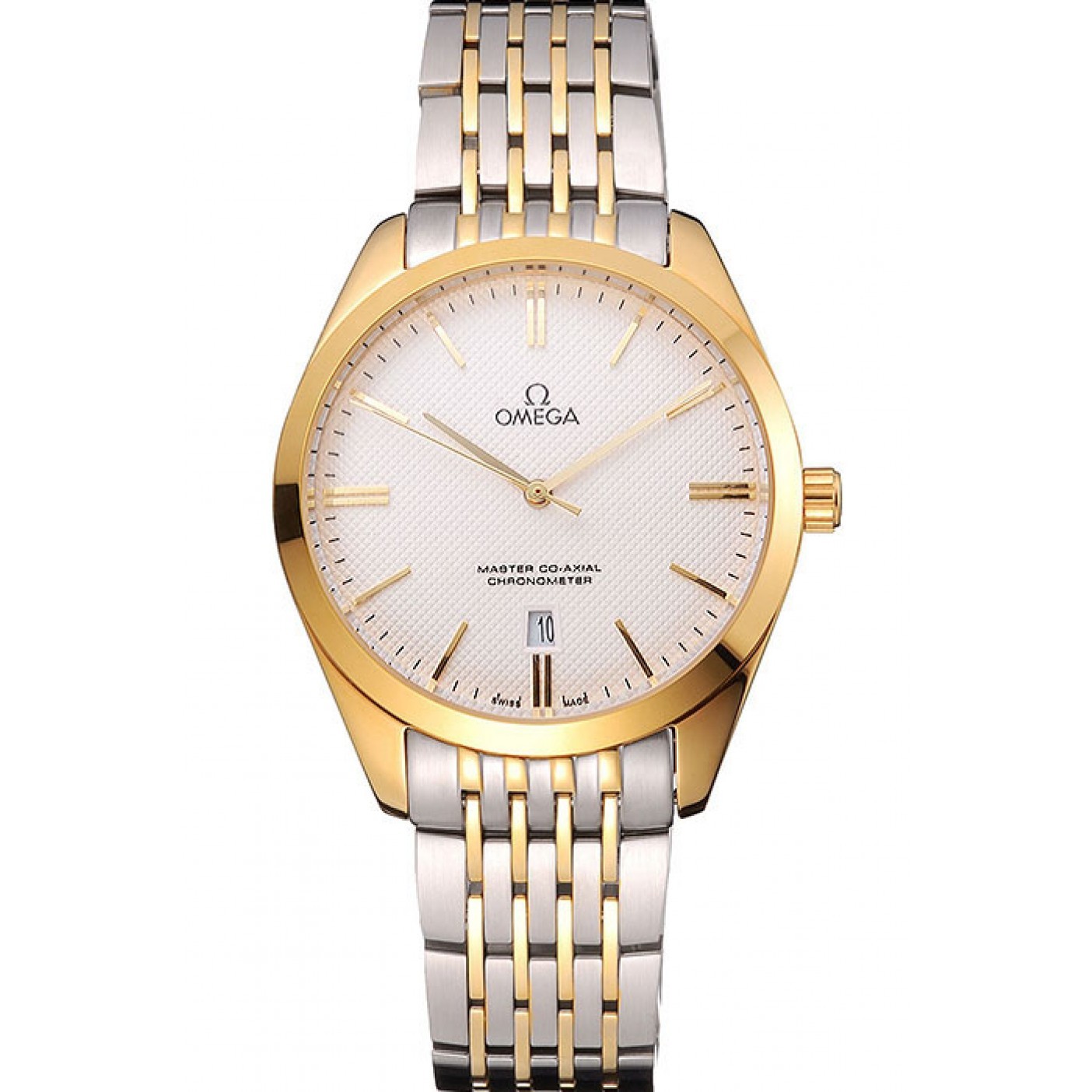 MiroTime Omega Tresor Master Co-Axial White Dial Gold Case Two Tone Stainless Steel Bracelet