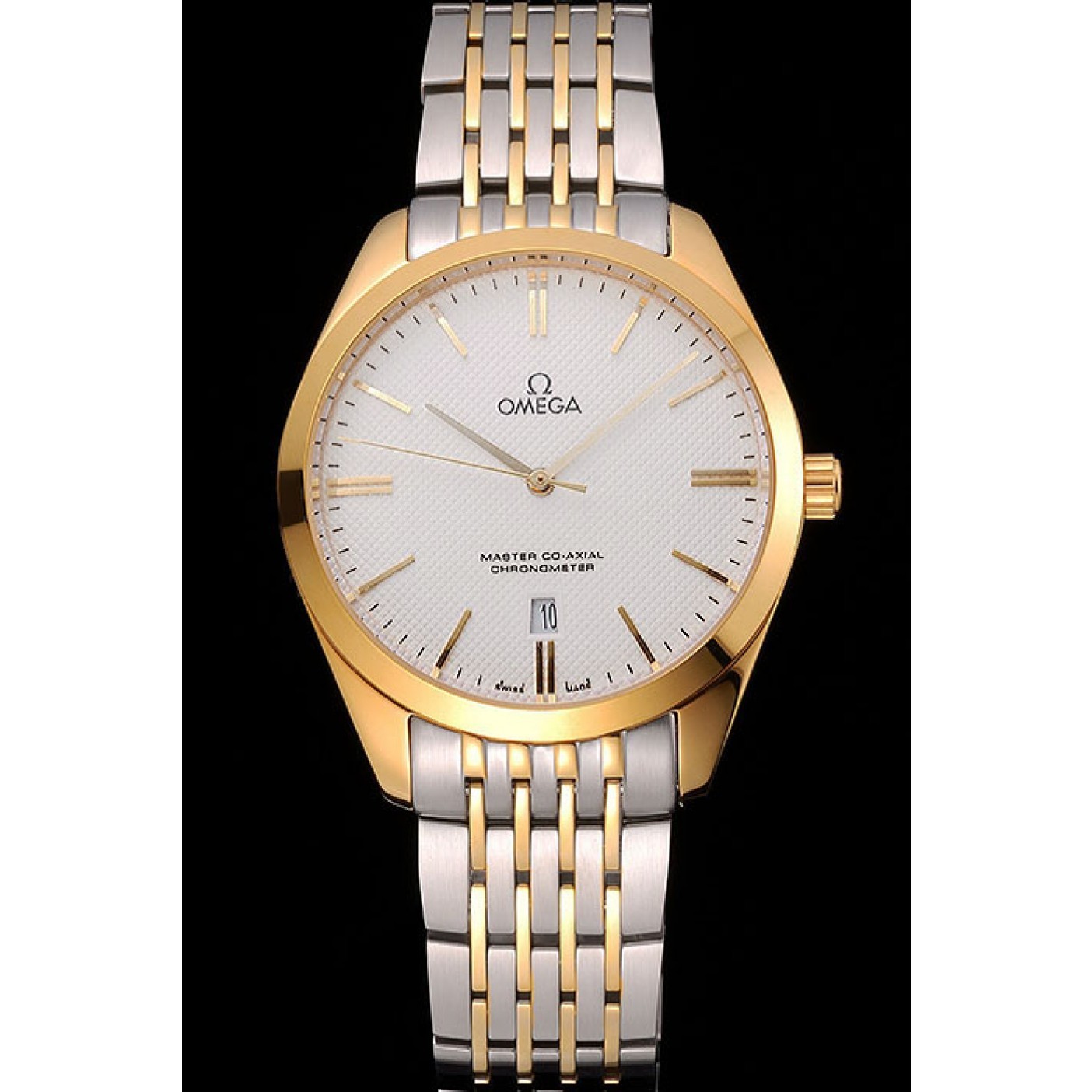 MiroTime Omega Tresor Master Co-Axial White Dial Gold Case Two Tone Stainless Steel Bracelet