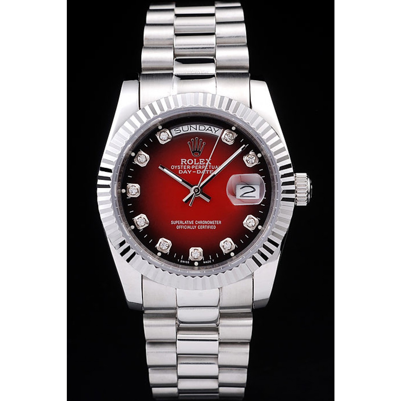 MiroTime Rolex Day-Date Polished Stainless Steel Two Tone Red Dial
