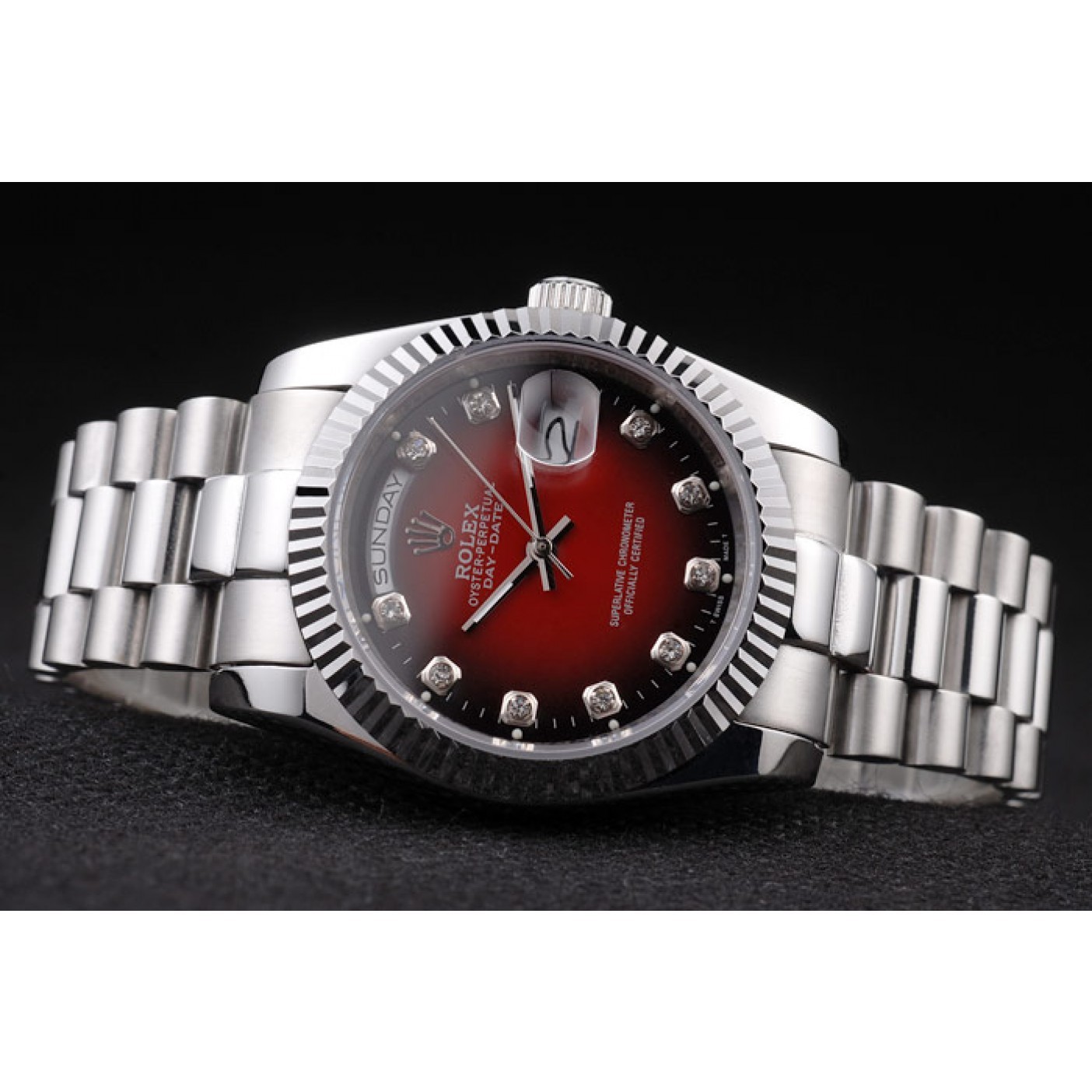MiroTime Rolex Day-Date Polished Stainless Steel Two Tone Red Dial