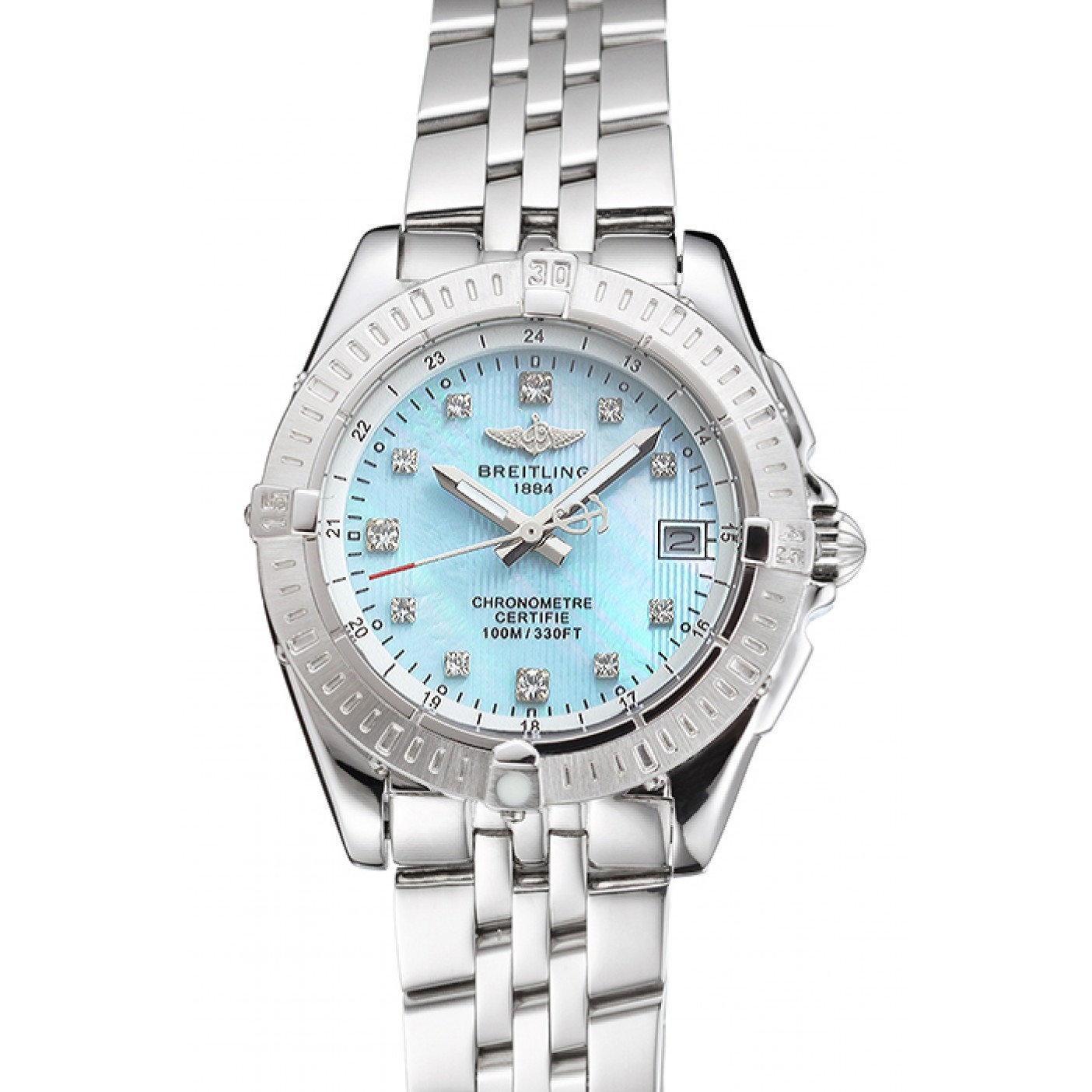 MiroTime Breitling Colt Lady Light Blue Dial Diamond Hour Marks Stainless Steel Case And Bracelet