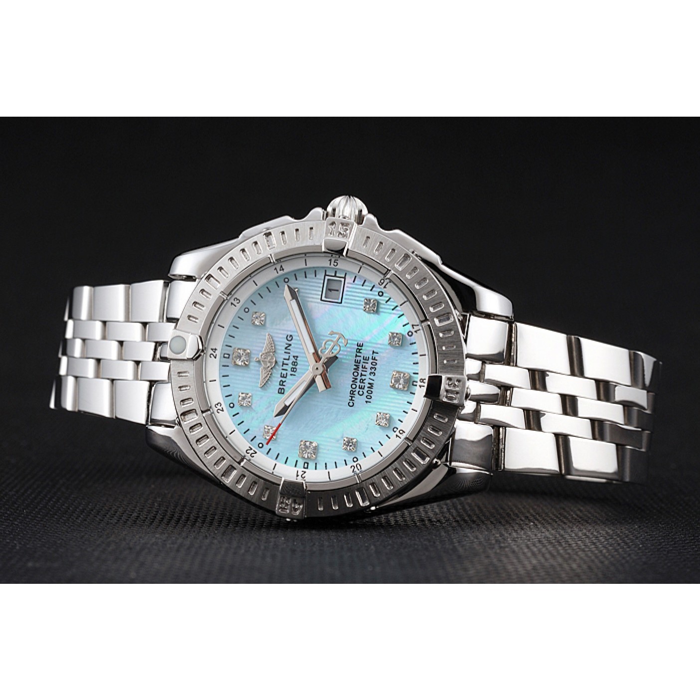 MiroTime Breitling Colt Lady Light Blue Dial Diamond Hour Marks Stainless Steel Case And Bracelet