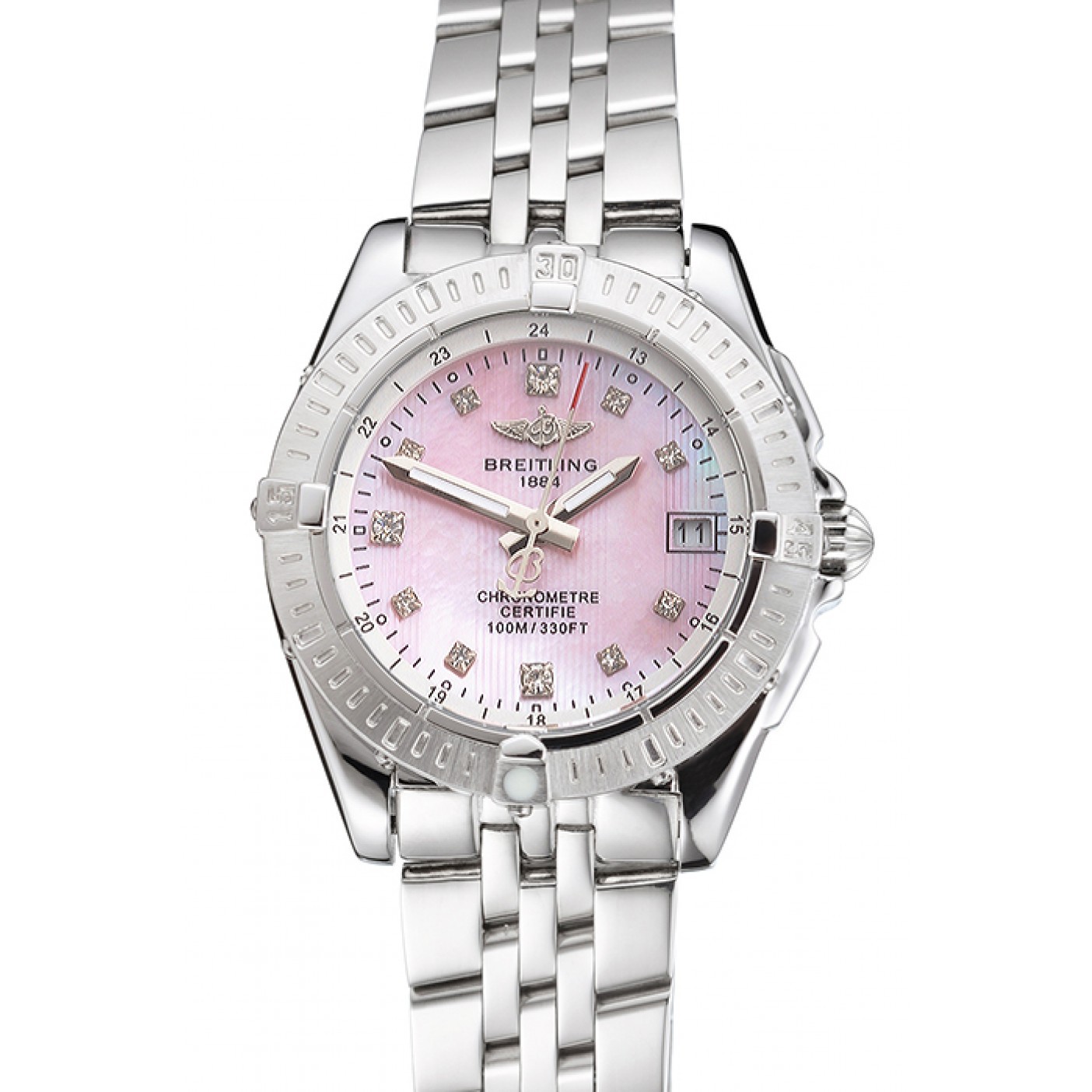 MiroTime Breitling Colt Lady Pink Dial Diamond Hour Marks Stainless Steel Case And Bracelet